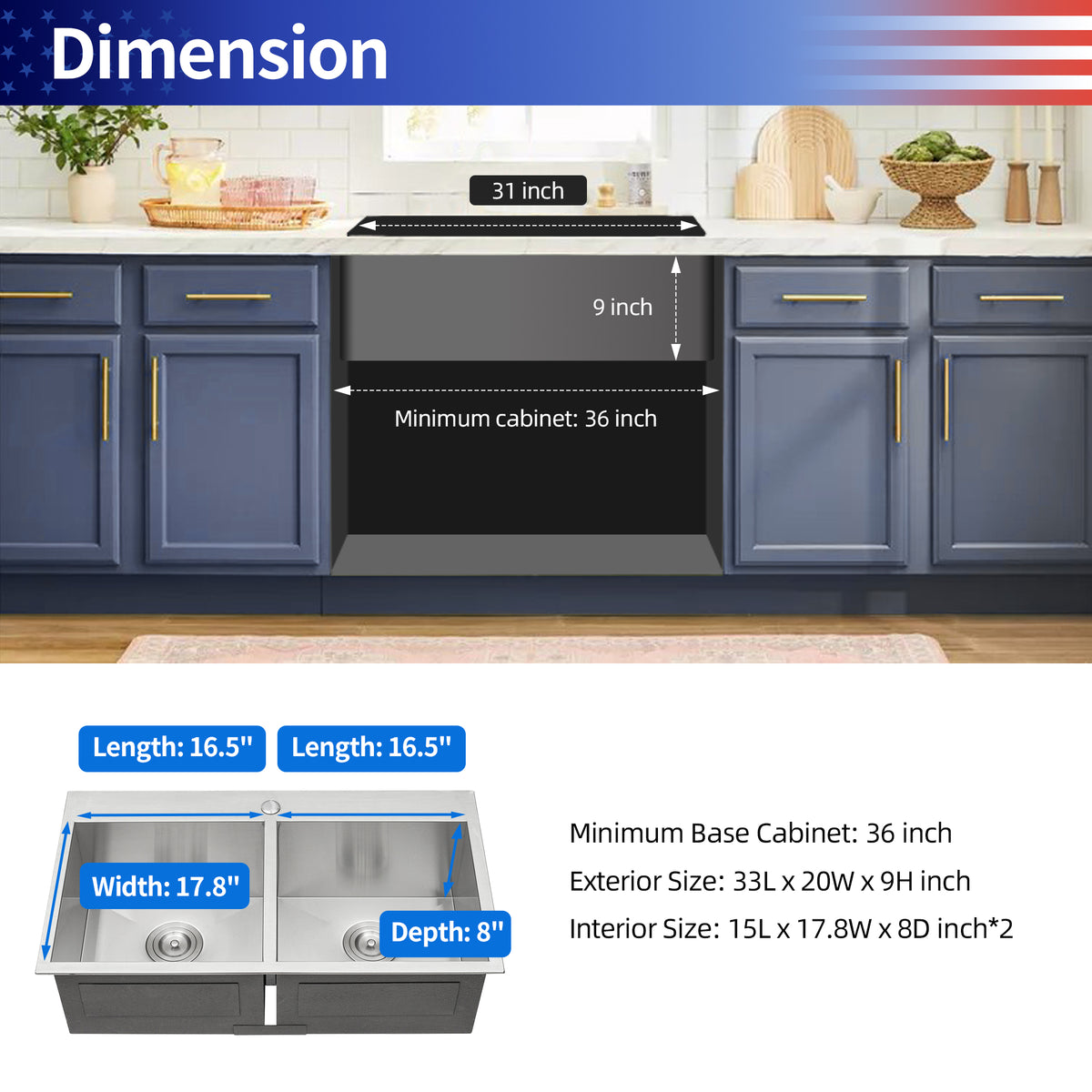 RAINLEX Drop-In Double Bowl Kitchen Sink in Stainless Steel (SS20)