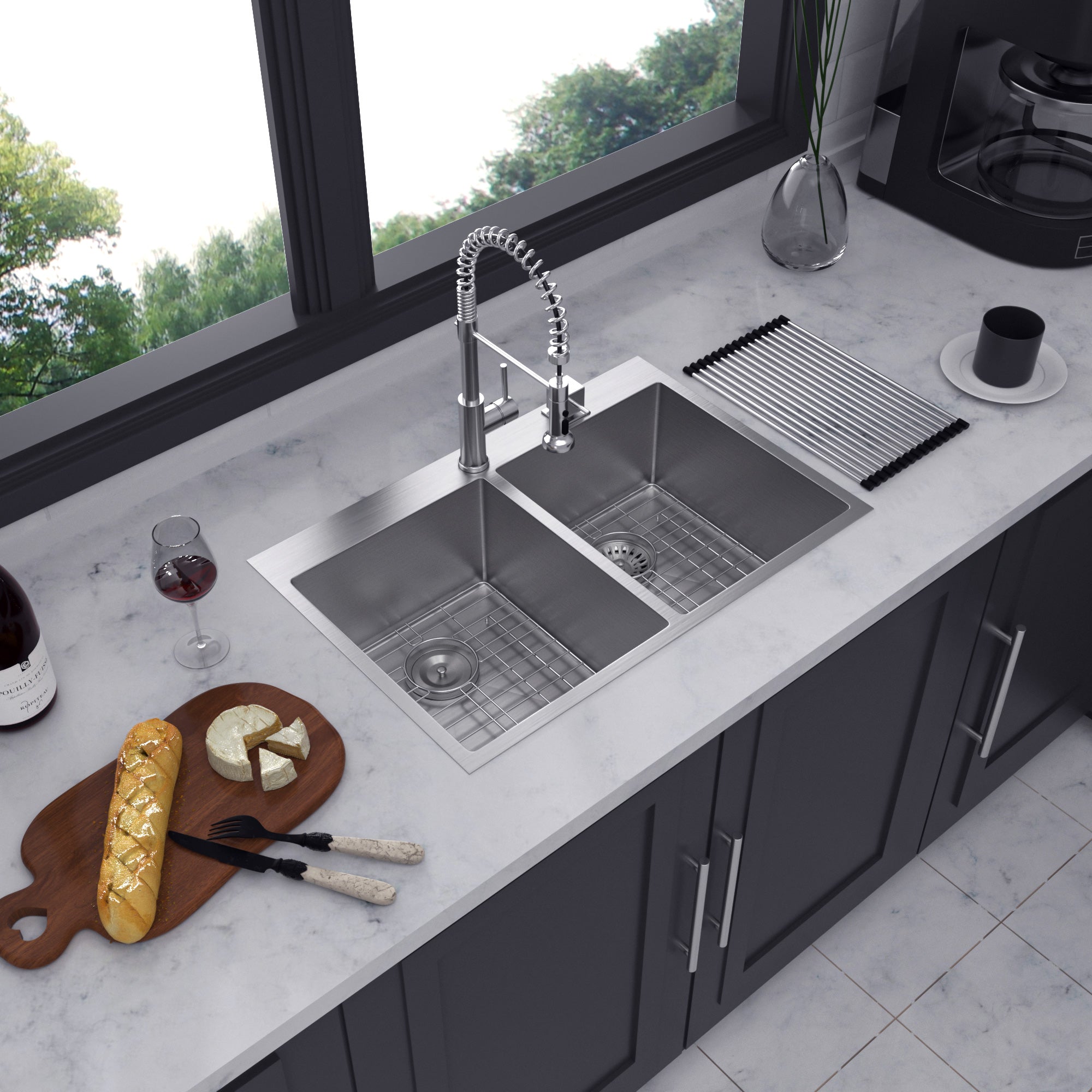 Drop-In Double Bowl Kitchen Sink, Stainless Steel (SS21)