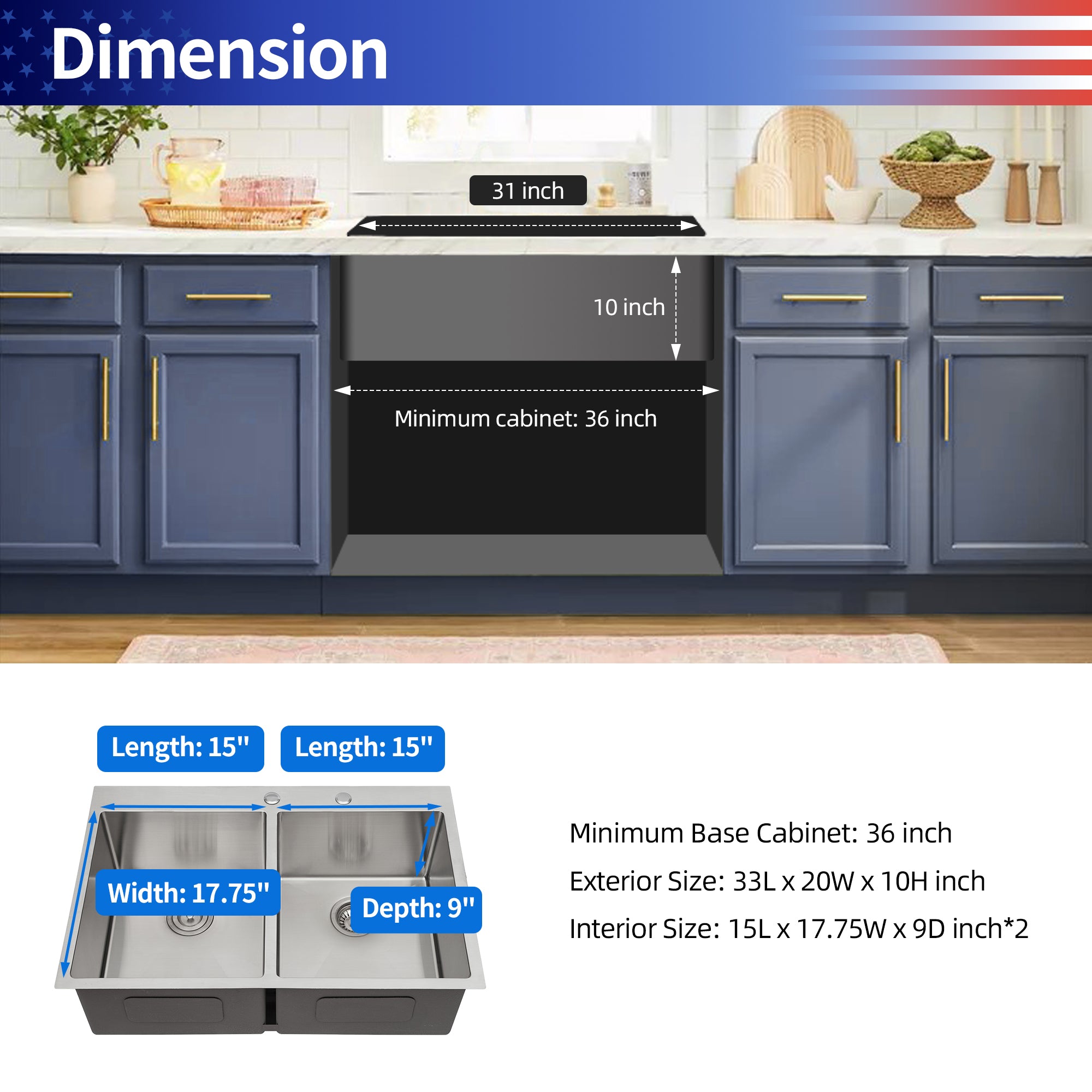Drop-In Double Bowl Kitchen Sink, Stainless Steel (SS21)
