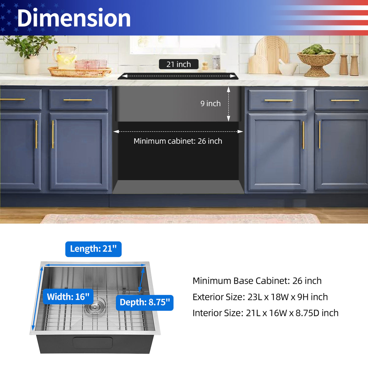 Undermount Single Bowl Kitchen Sink, Stainless Steel (SS23)
