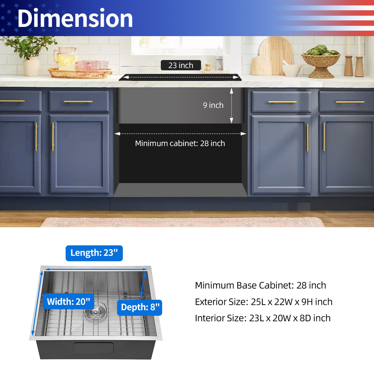 Undermount Single Bowl Kitchen Sink, Stainless Steel (SS23)
