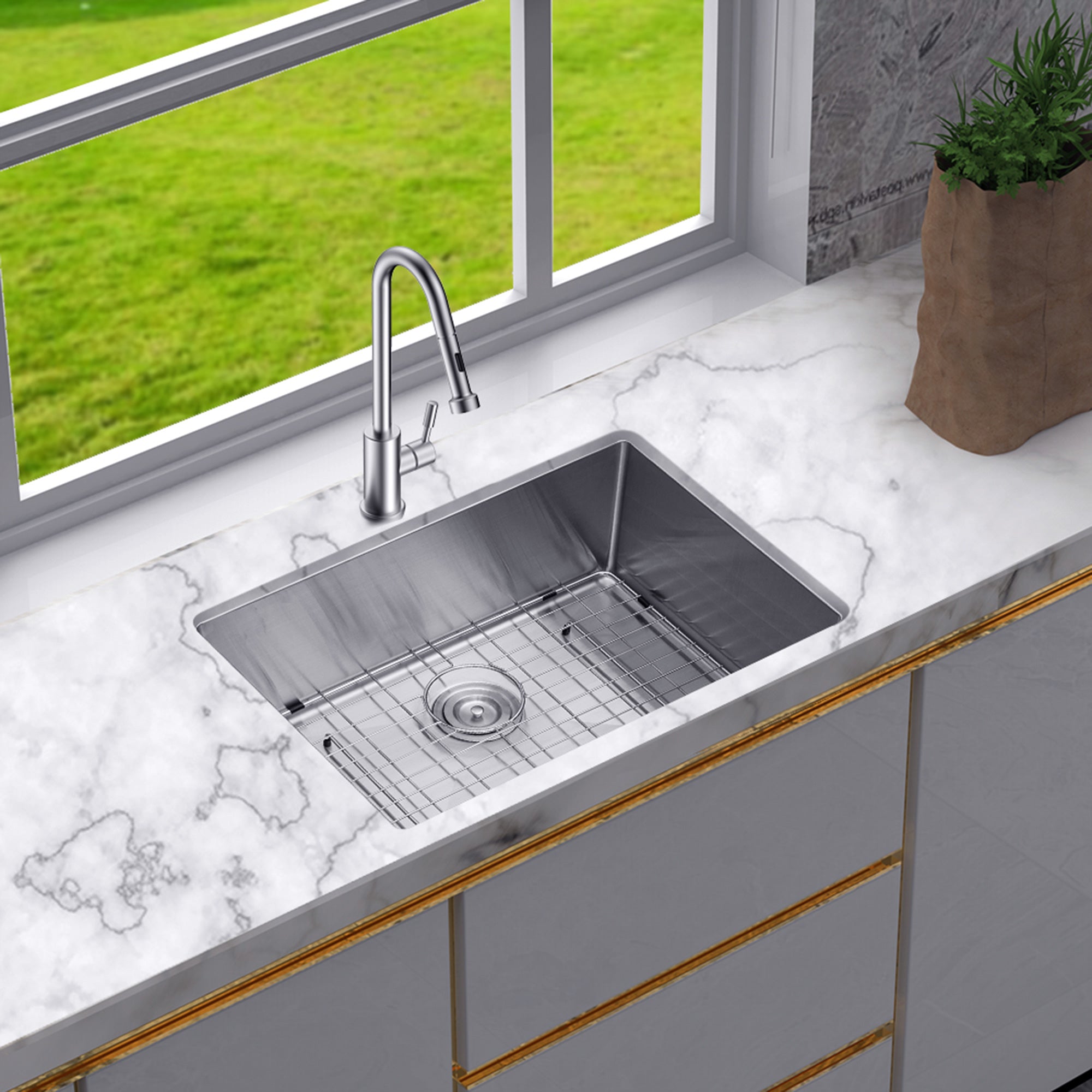 Undermount Single Bowl Kitchen Sink, Stainless Steel (SS25)