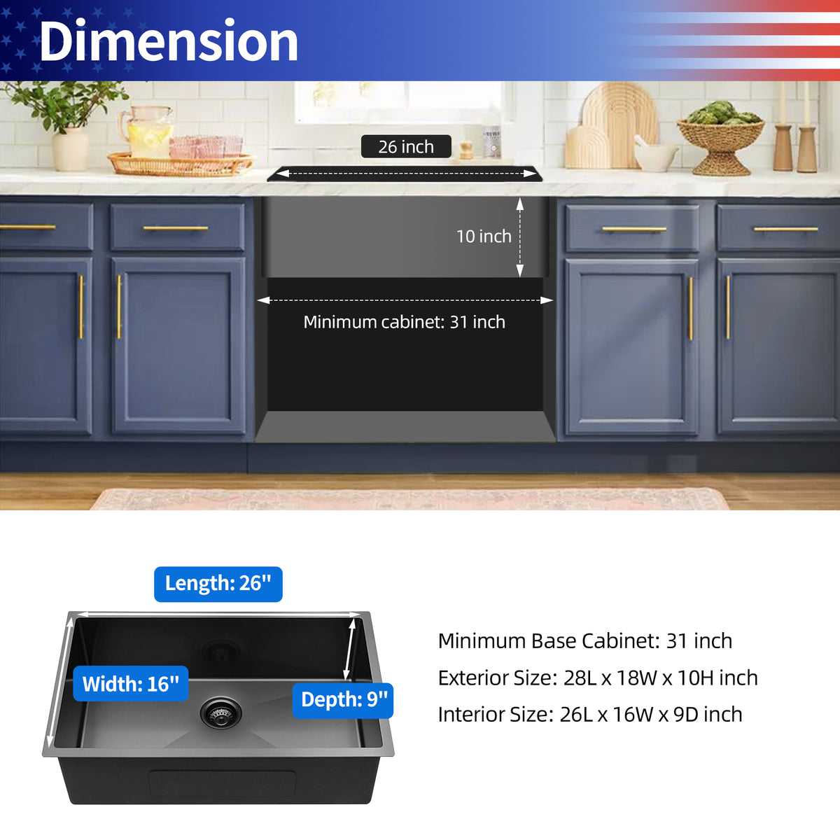 RAINLEX Undermount Single Bowl Kitchen Sink in Stainless Steel (SS26)