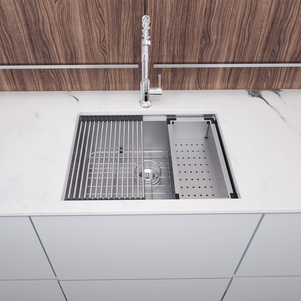 Undermount Single Bowl Workstation Sink, Stainless Steel (SS27)