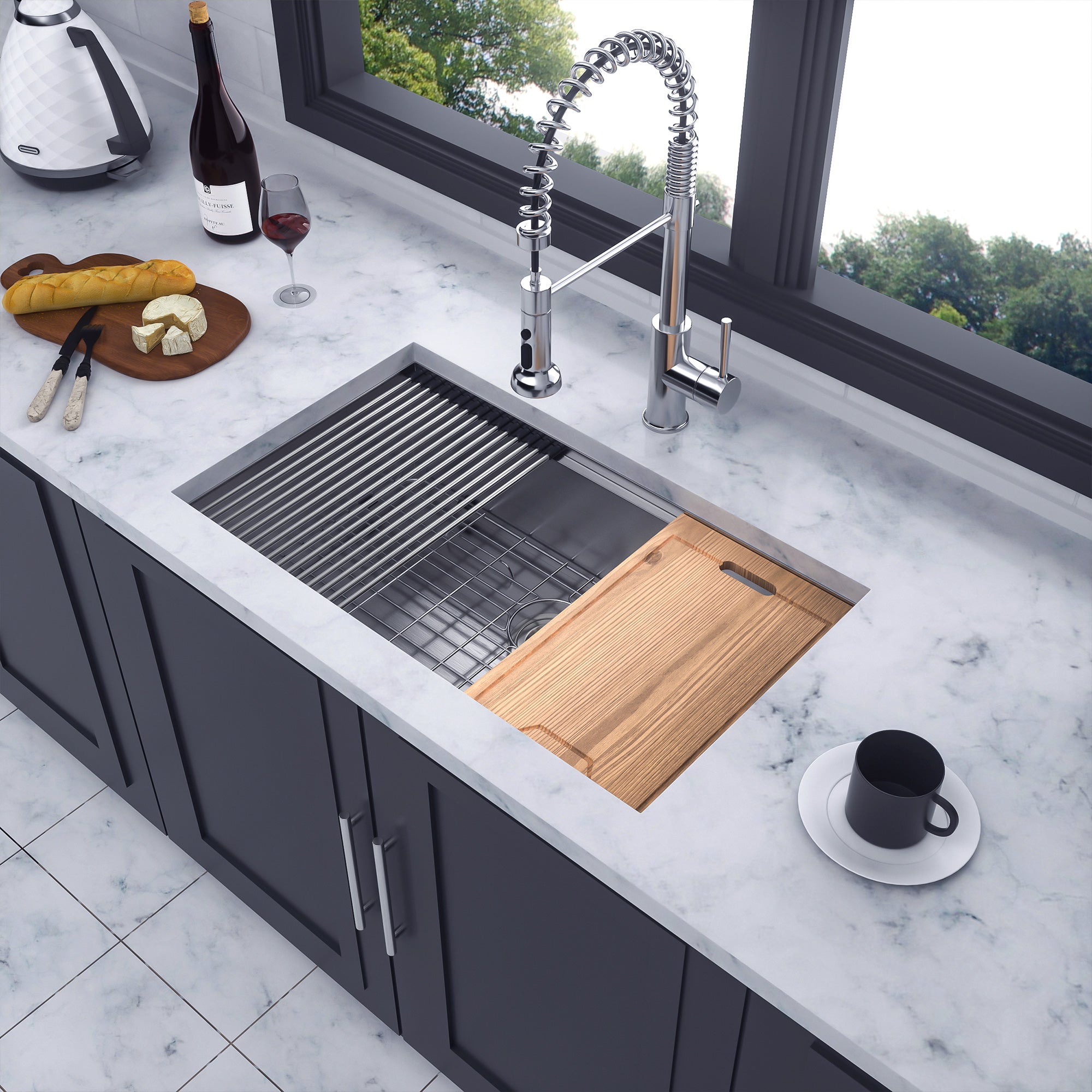 Undermount Single Bowl Workstation Sink, Stainless Steel (SS27)