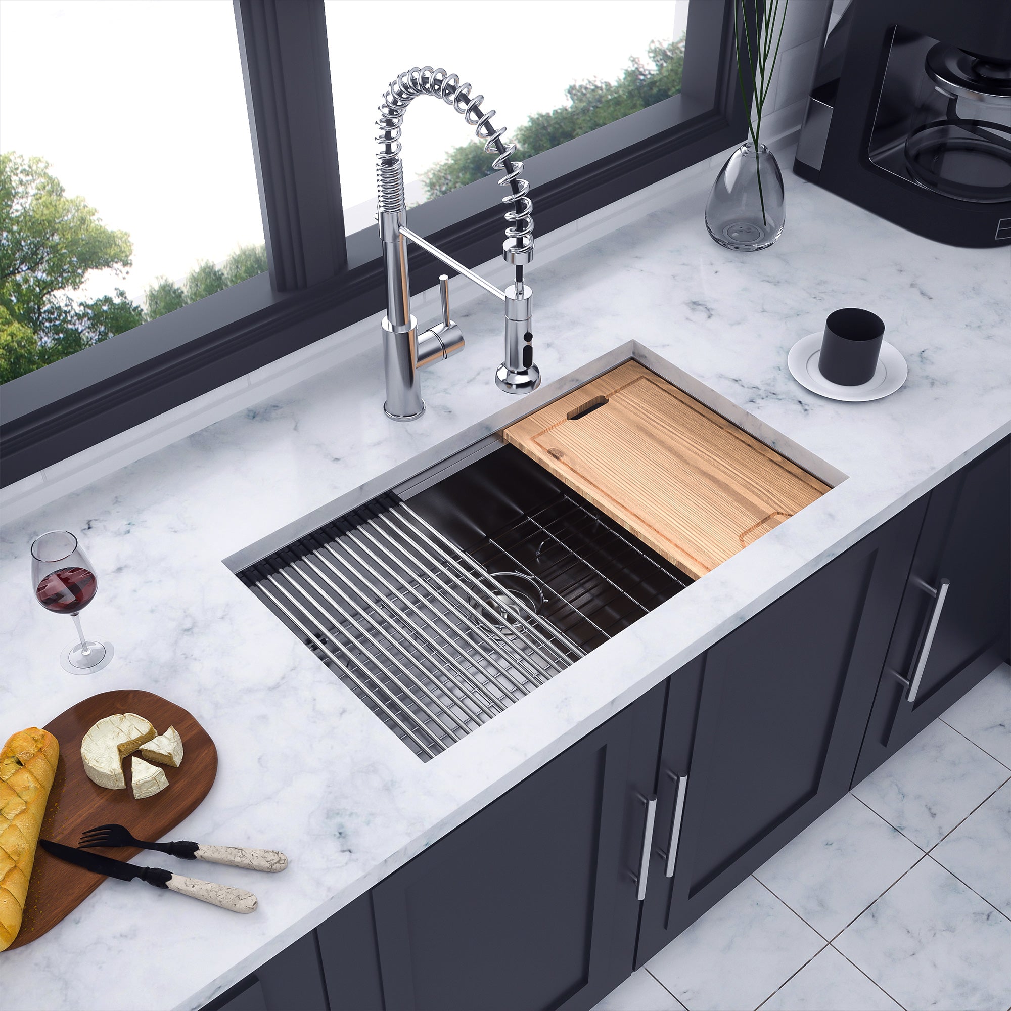 Undermount Single Bowl Workstation Sink, Stainless Steel (SS27)