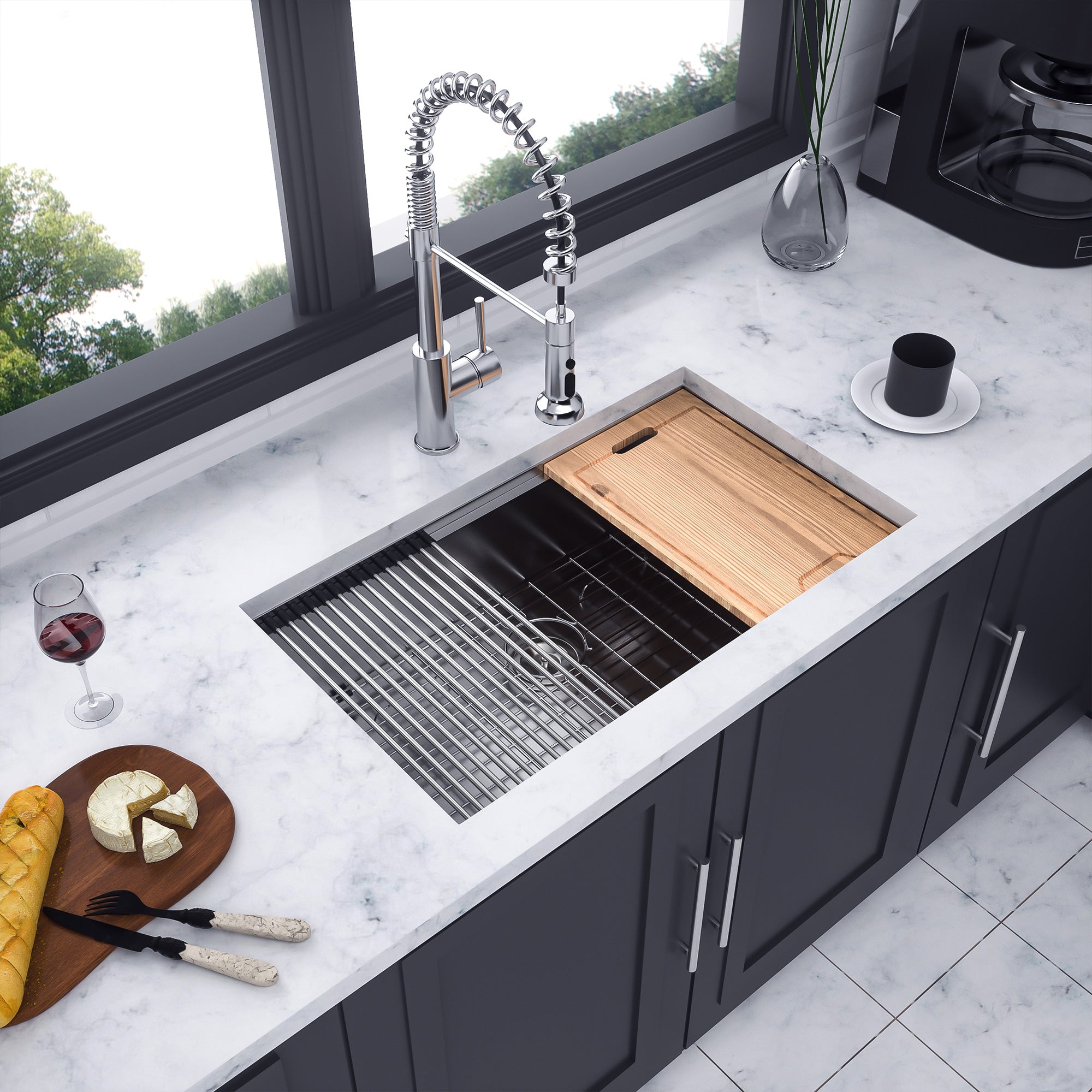 Undermount Single Bowl Workstation Sink, Stainless Steel (SS27)