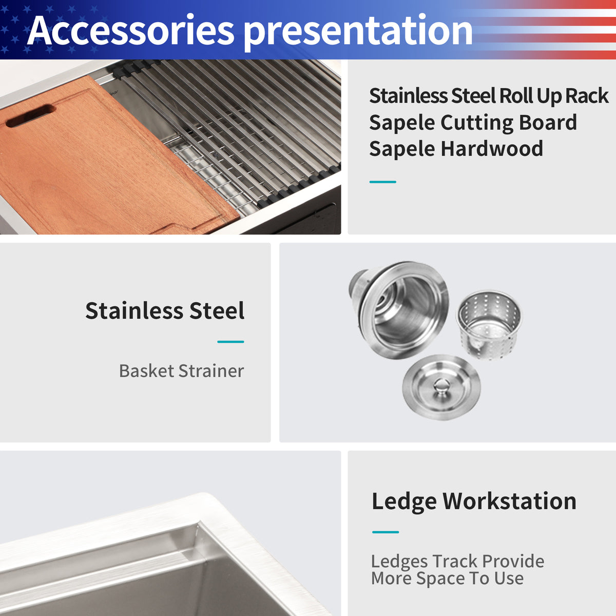 RAINLEX Undermount Single Bowl Workstation Sink in Stainless Steel 23"x19"x10" #Size_23"x19"x10"