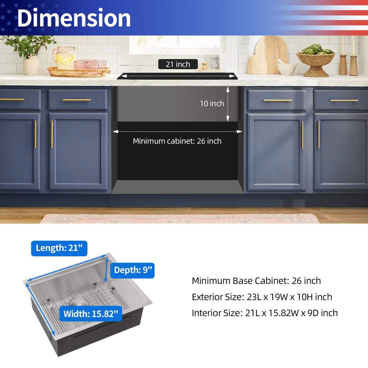 RAINLEX Undermount Single Bowl Workstation Sink in Stainless Steel 23"x19"x10" #Size_23"x19"x10"