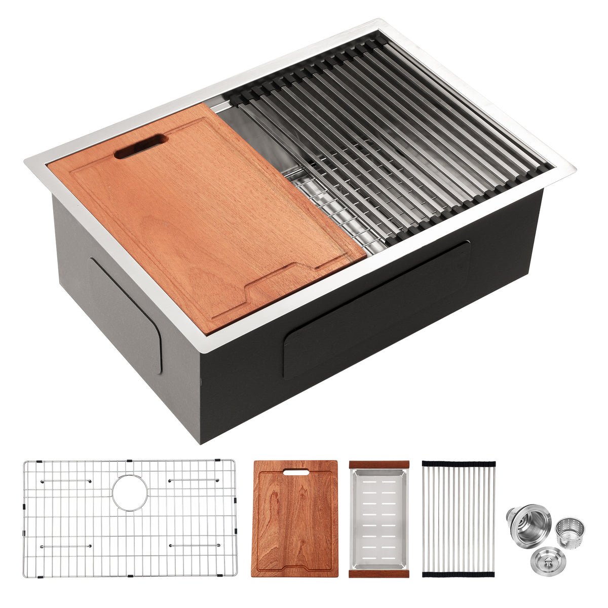 RAINLEX Undermount Single Bowl Workstation Sink in Stainless Steel 27"x19"x10" #Size_27"x19"x10"