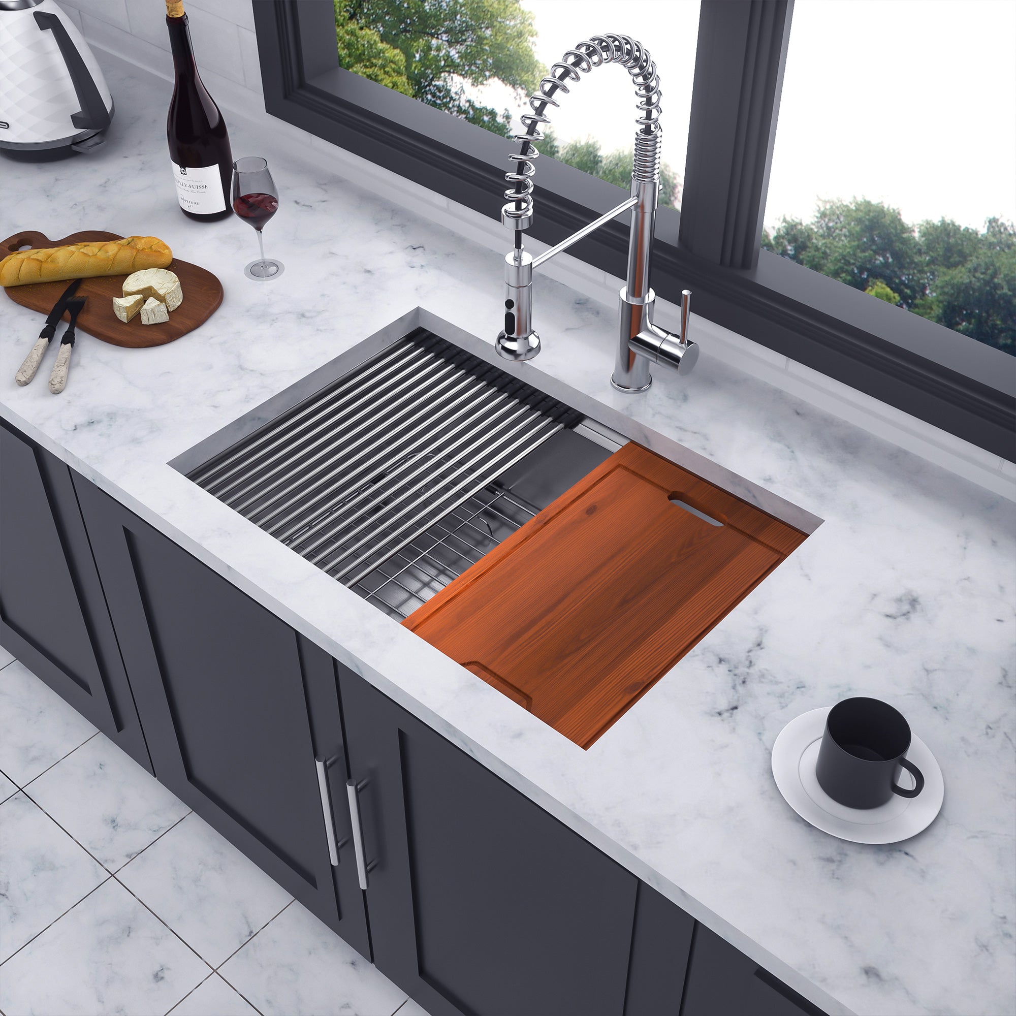 Undermount Single Bowl Workstation Sink, Stainless Steel (SS28)