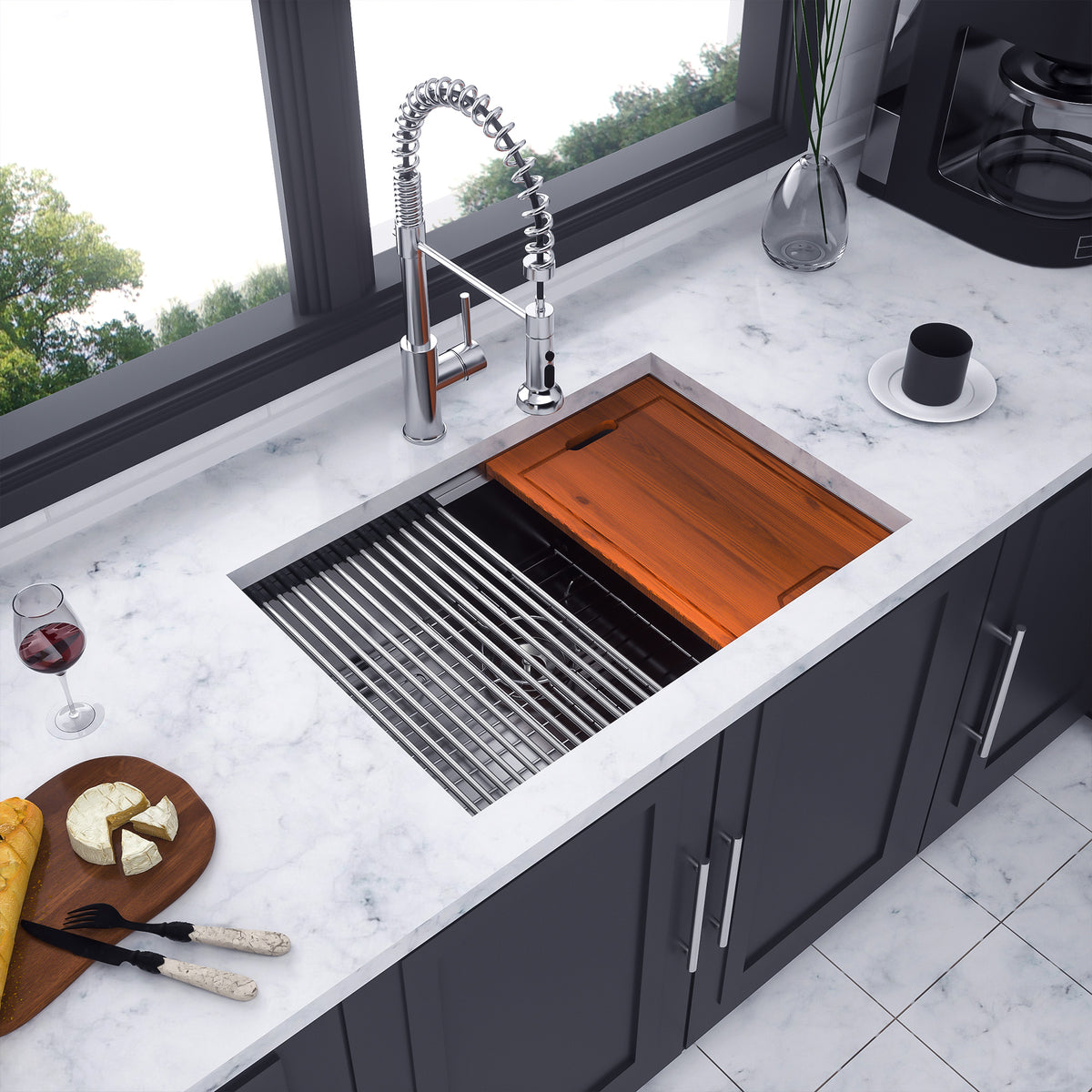 RAINLEX Undermount Single Bowl Workstation Sink in Stainless Steel 27"x19"x10" #Size_27"x19"x10"