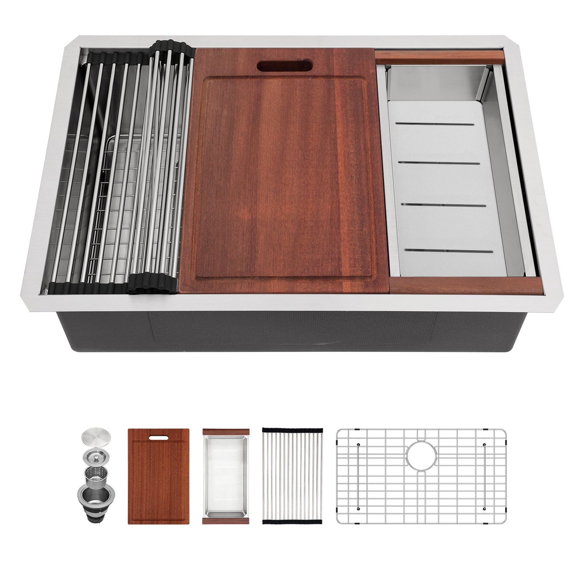 Undermount Single Bowl Workstation Sink, Stainless Steel (SS27)