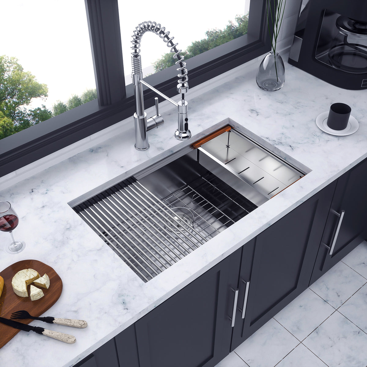 Undermount Single Bowl Workstation Sink, Stainless Steel (SS27)