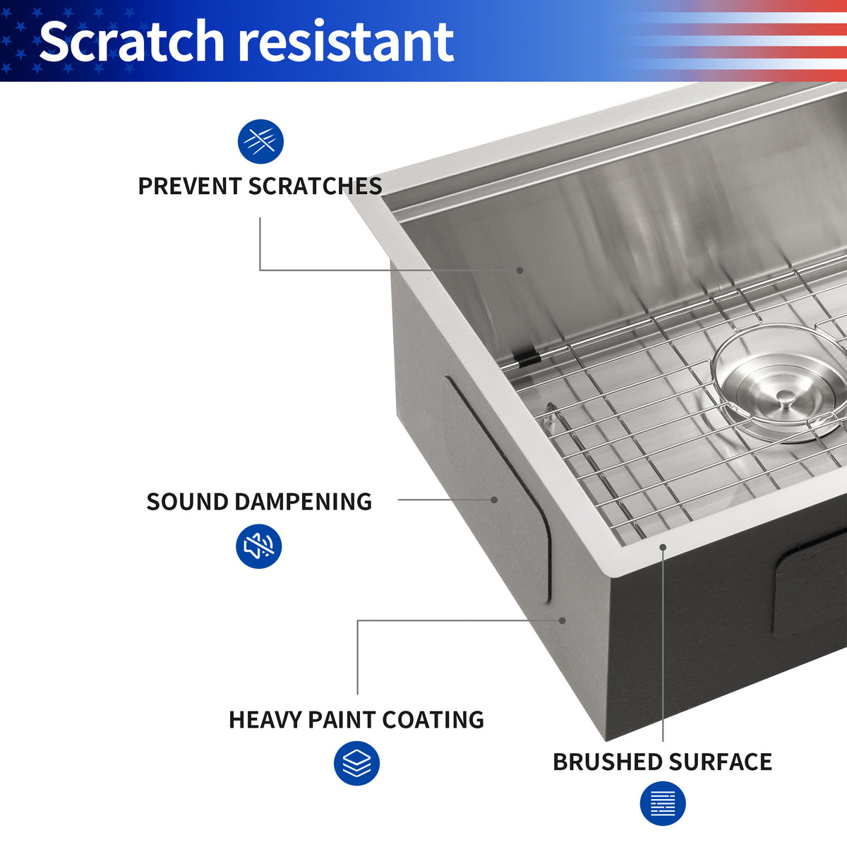 Undermount Single Bowl Workstation Sink, Stainless Steel (SS27)