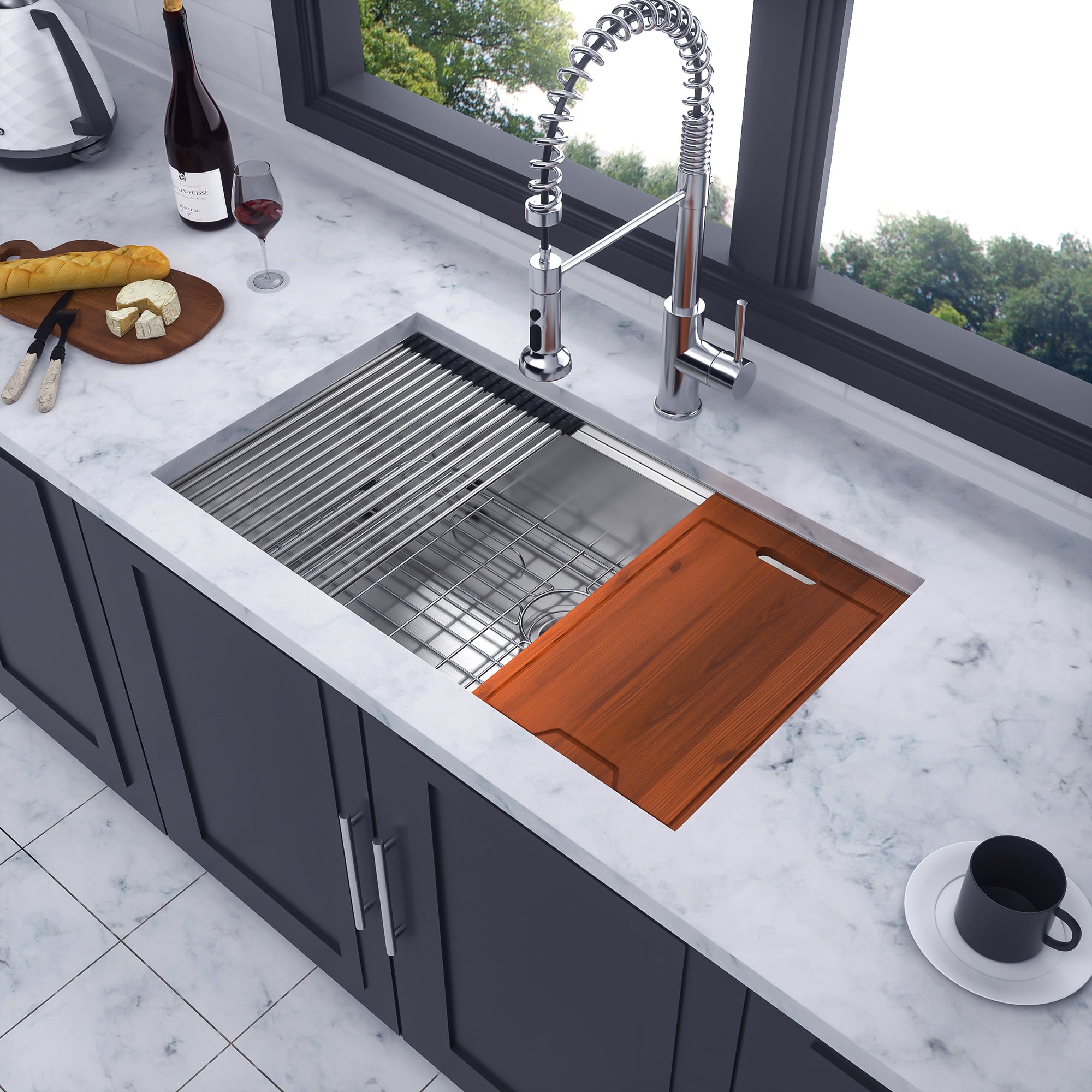 Undermount Single Bowl Workstation Sink, Stainless Steel (SS27)