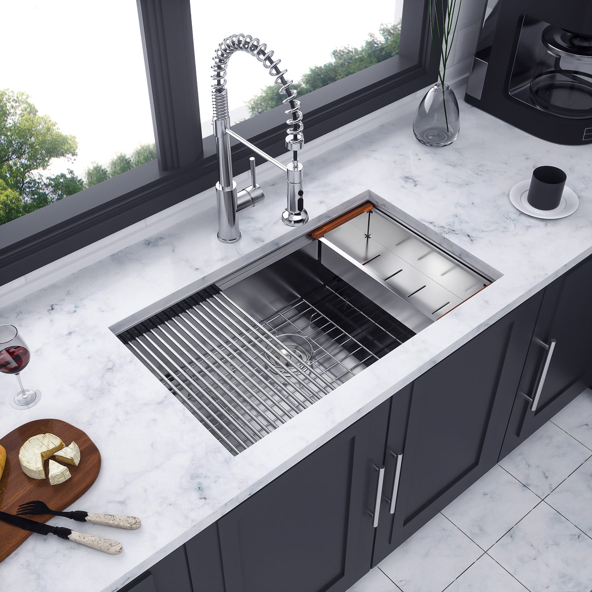 RAINLEX Undermount Single Bowl Workstation Sink in Stainless Steel 33"x19"x10" #Size_33"x19"x10"