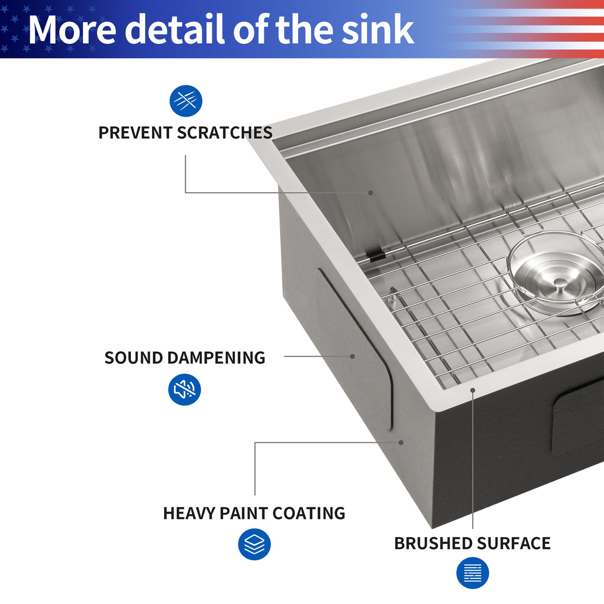 RAINLEX Undermount Single Bowl Workstation Sink in Stainless Steel 33"x19"x10" #Size_33"x19"x10"