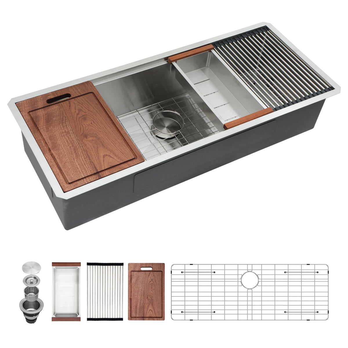 Undermount Single Bowl Workstation Sink, Stainless Steel (SS27)