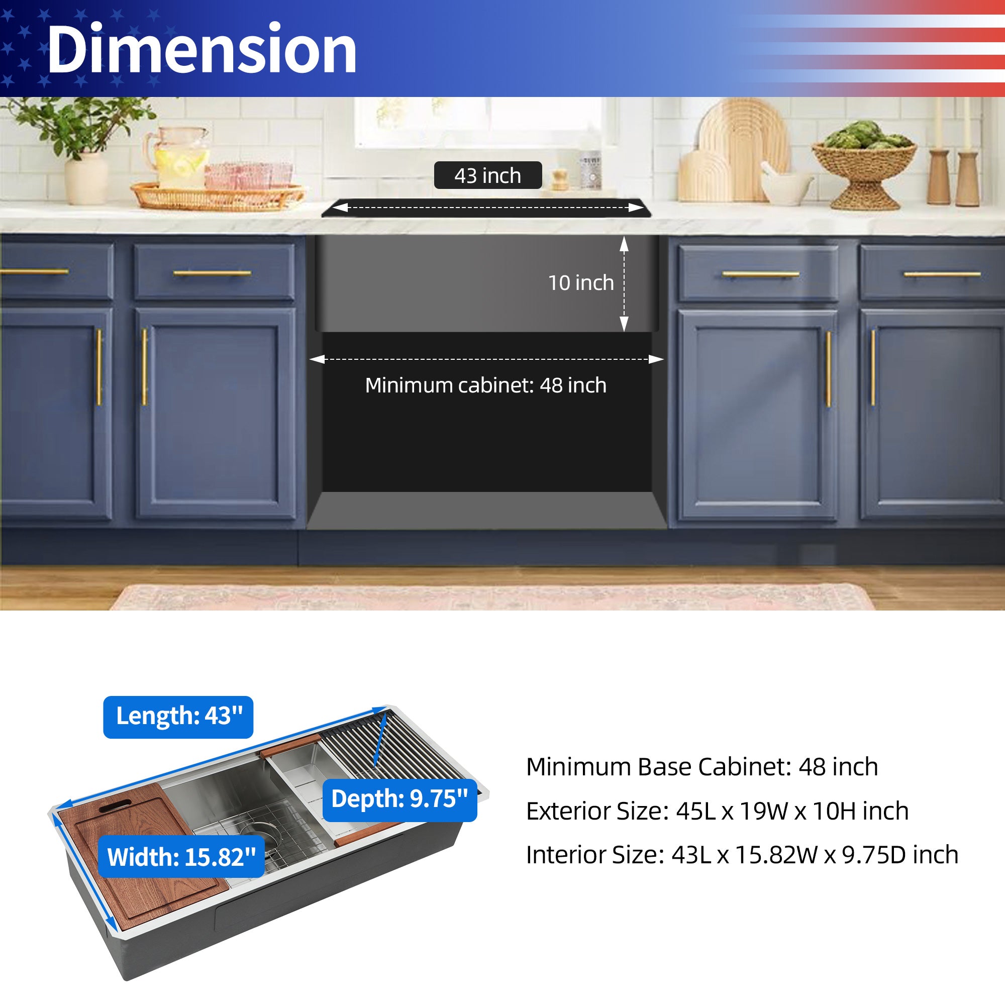Undermount Single Bowl Workstation Sink, Stainless Steel (SS27)