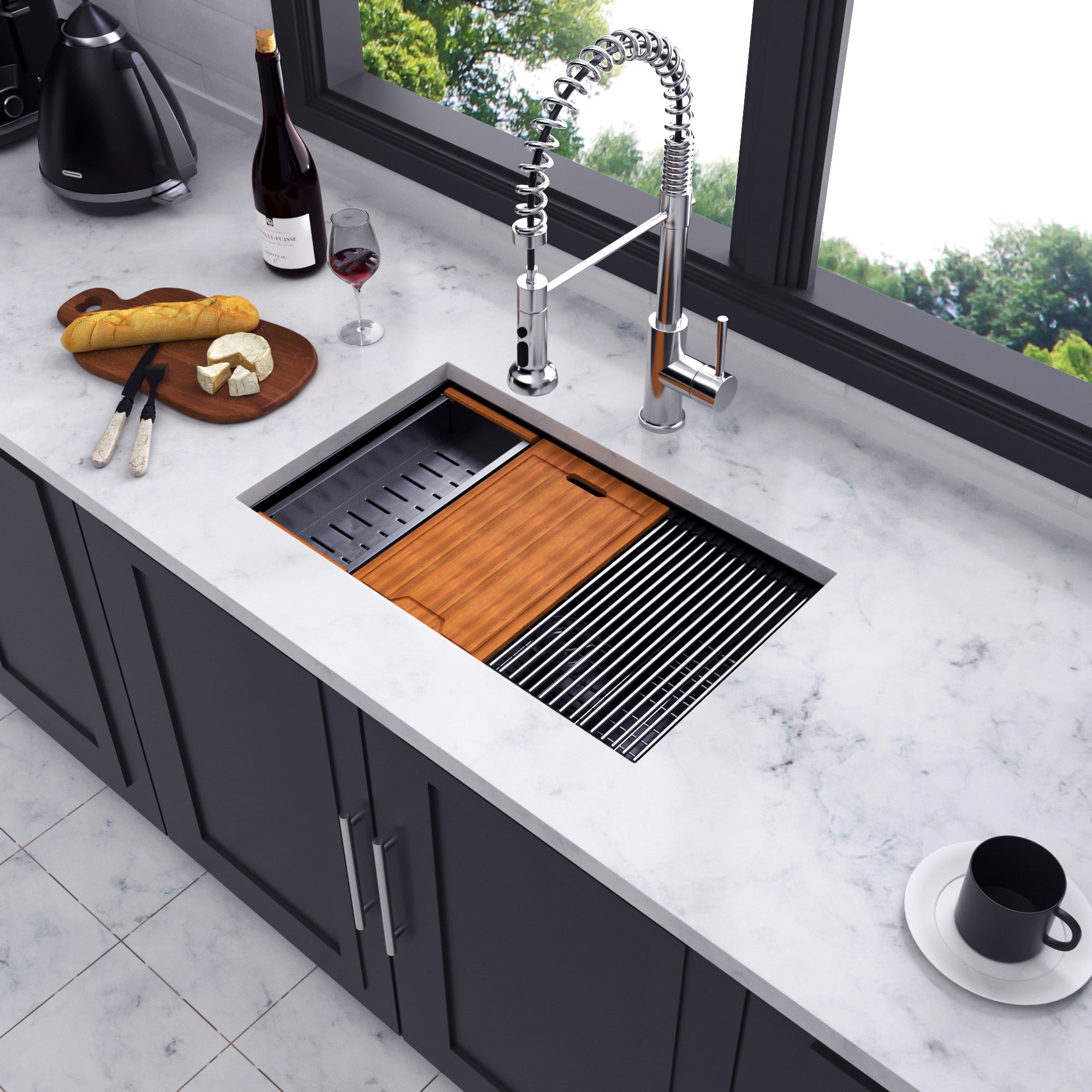 Undermount Single Bowl Workstation Sink, Stainless Steel (SS29)