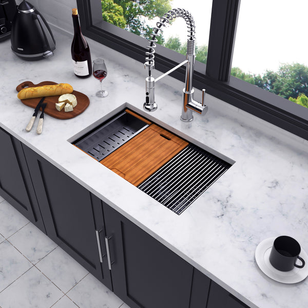 Undermount Single Bowl Stainless Steel Kitchen Sink with Workstation RX-SS29