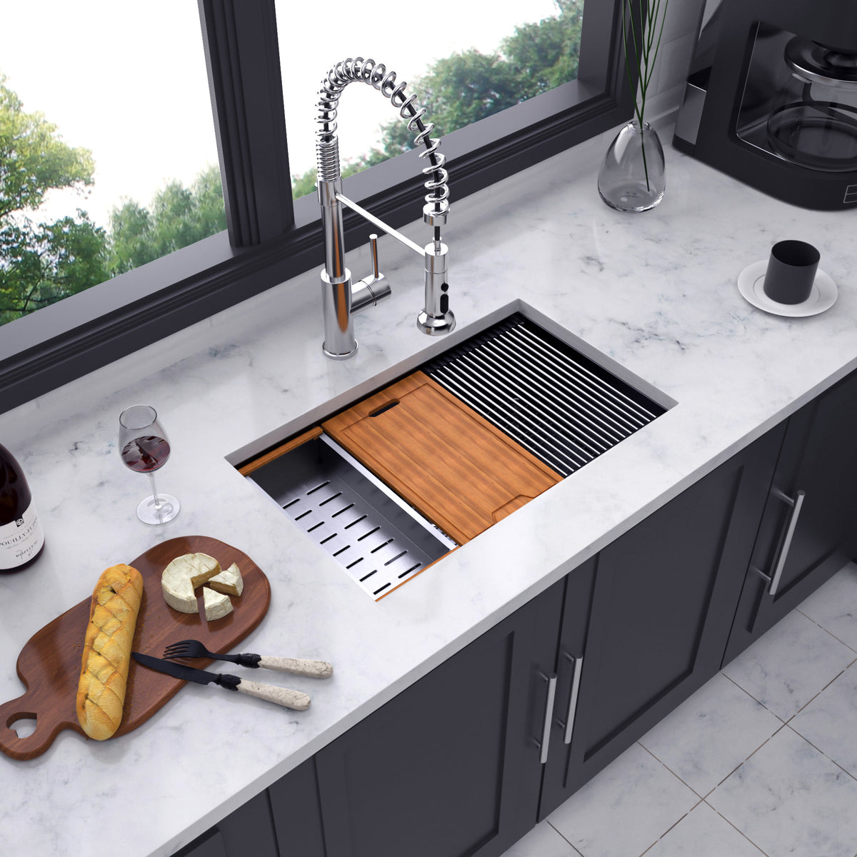 RAINLEX Undermount Single Bowl Workstation Sink in Stainless Steel (SS29)