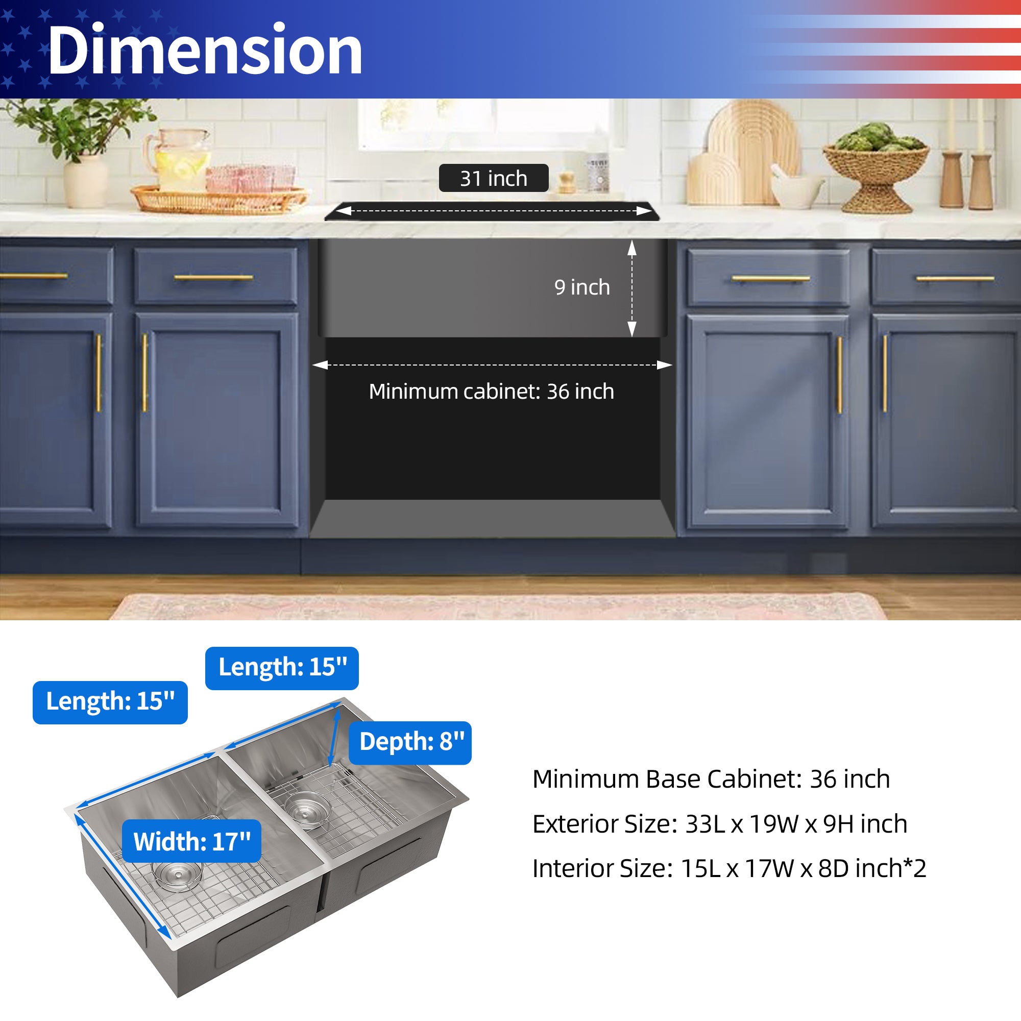 Undermount Double Bowl Kitchen Sink, Stainless Steel (SS30)