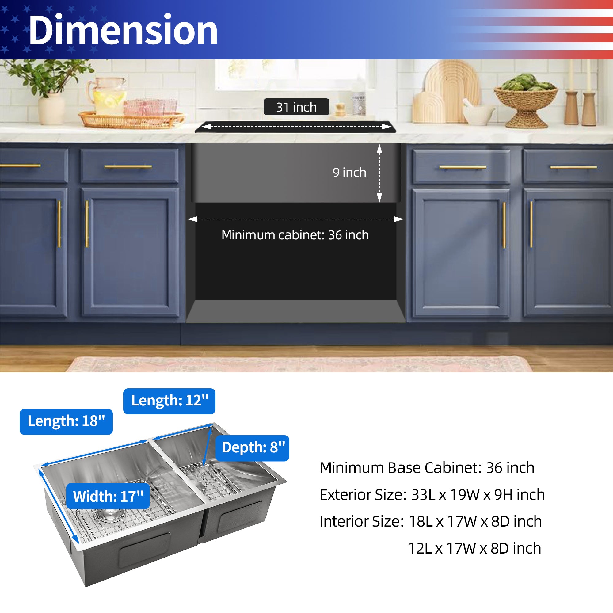 Undermount Double Bowl Kitchen Sink, Stainless Steel (SS30)