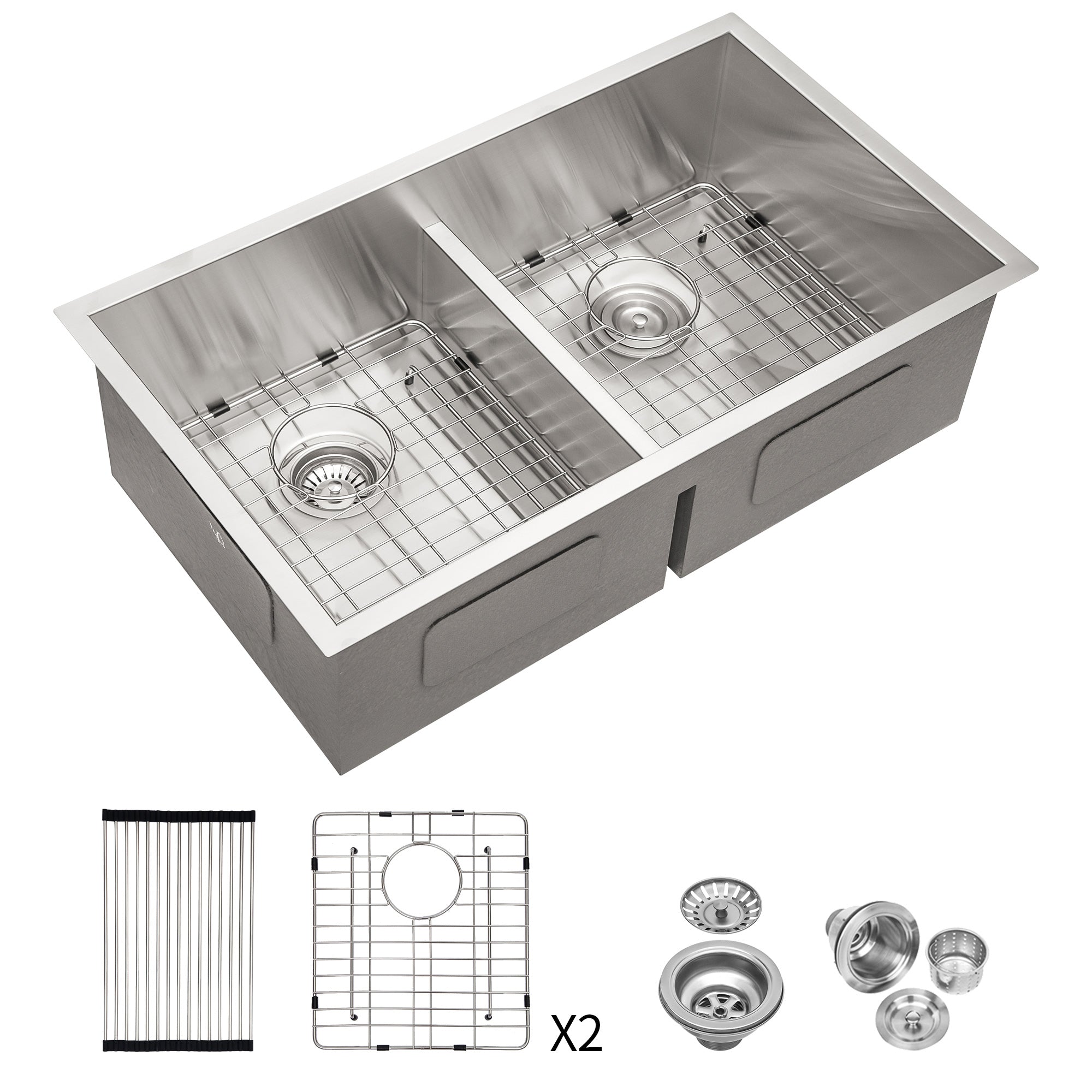Undermount Double Bowl Kitchen Sink, 16 Gauge Stainless Steel (SS32)
