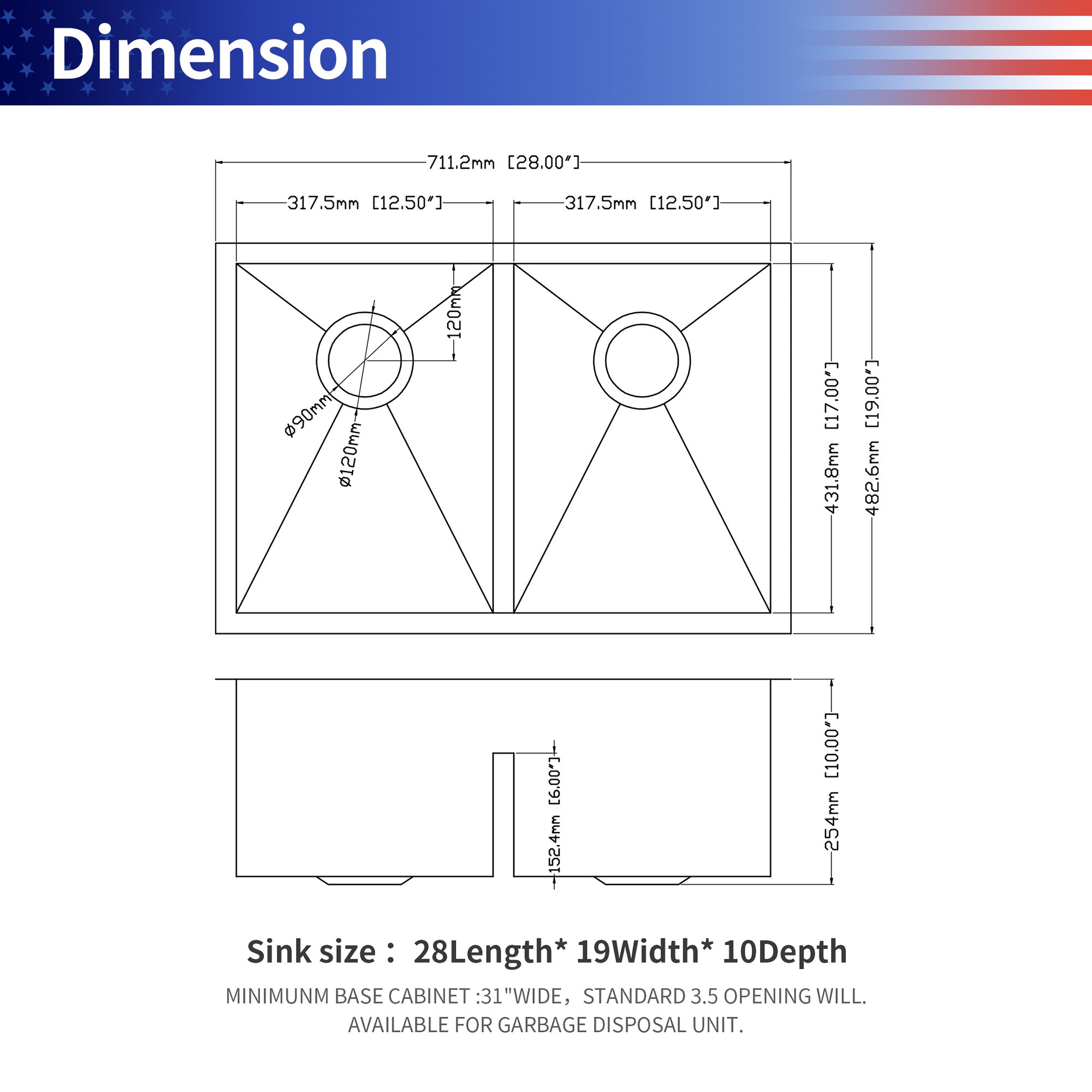 Undermount Double Bowl Stainless Steel Kitchen Sink RX-SS32