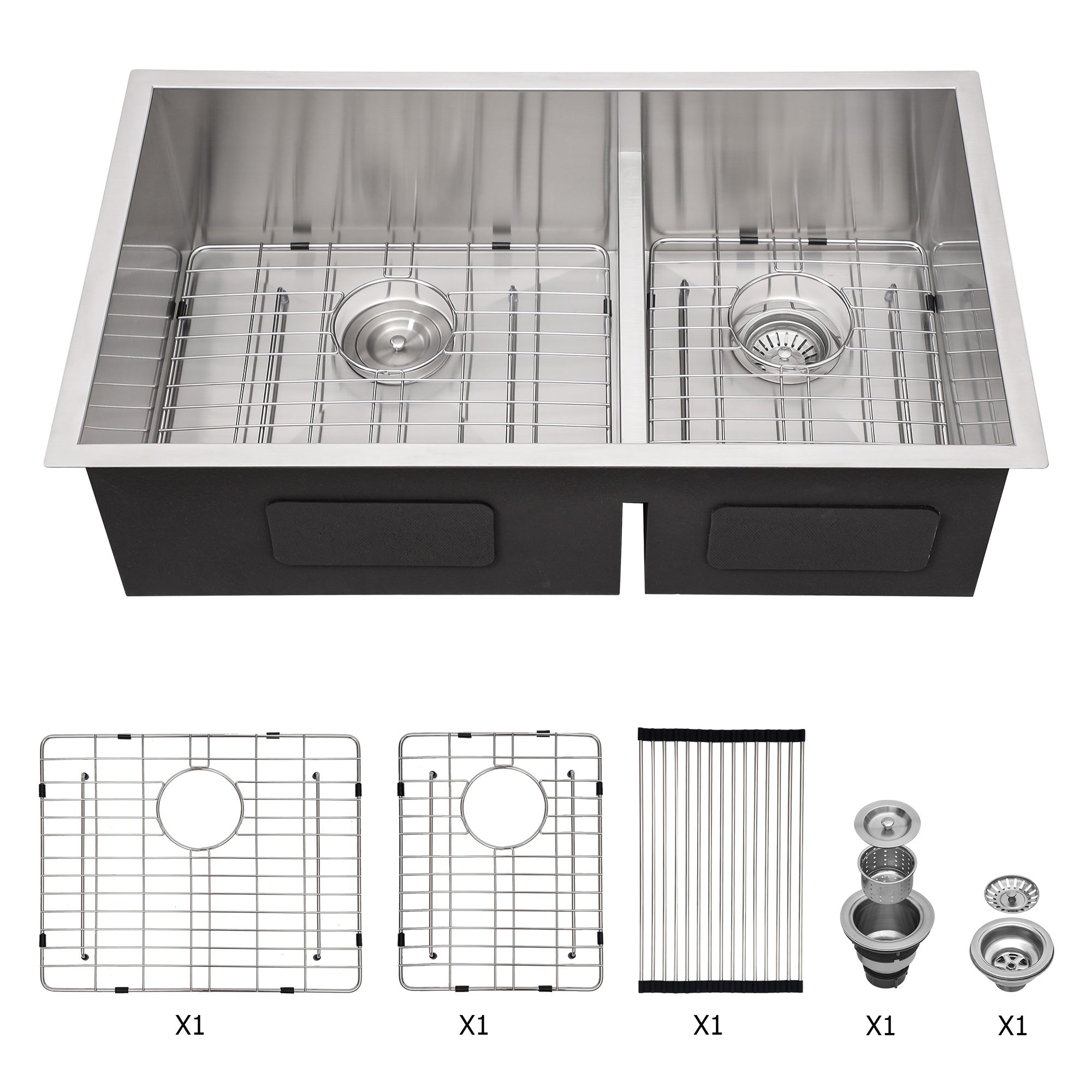 Undermount Double Bowl Kitchen Sink, 16 Gauge Stainless Steel (SS32)