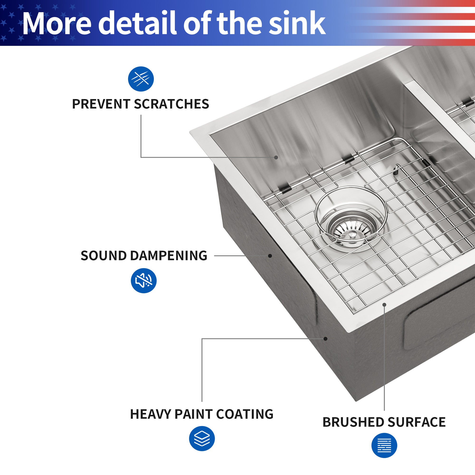 Undermount Double Bowl Kitchen Sink, 16 Gauge Stainless Steel (SS32)
