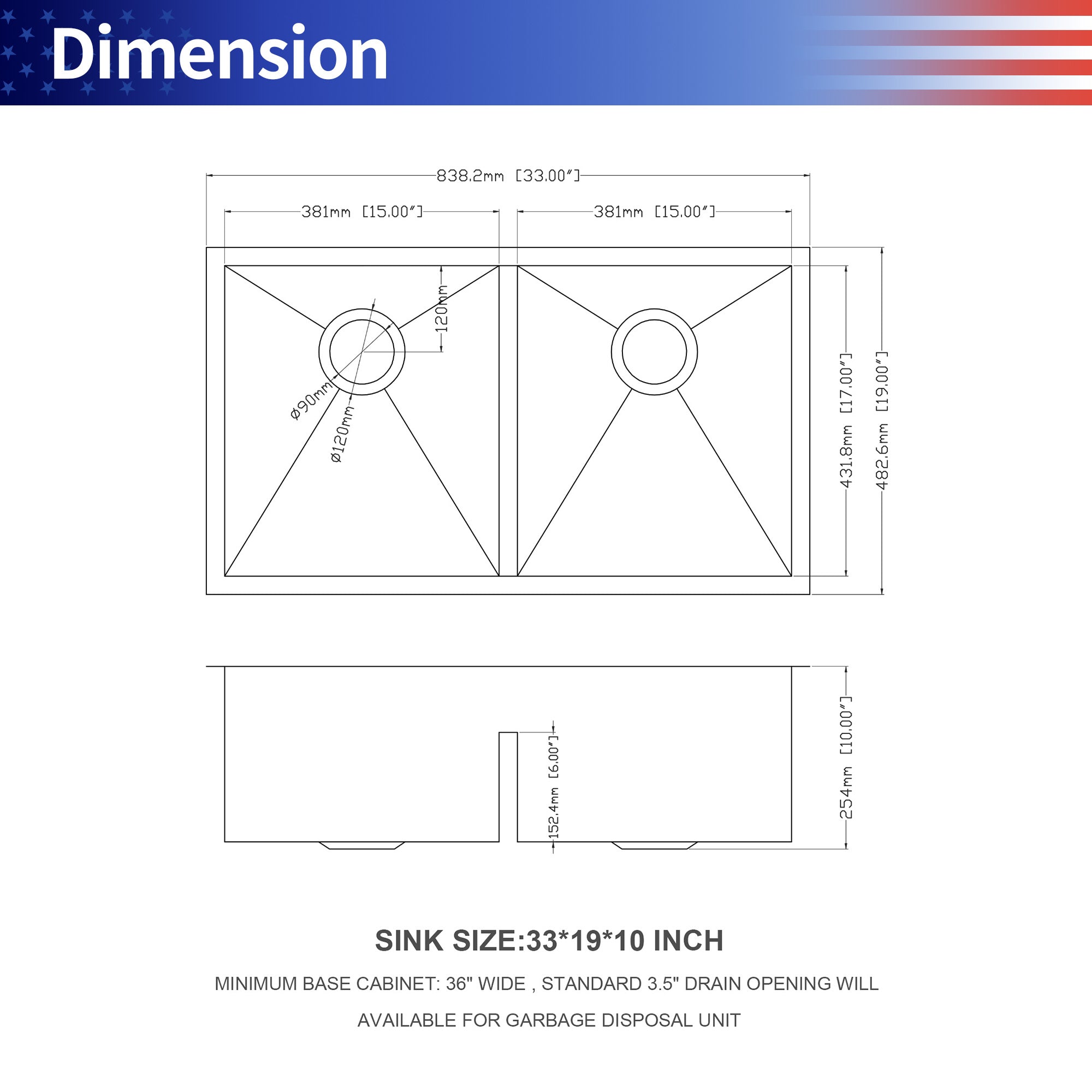 Undermount Double Bowl Kitchen Sink, 16 Gauge Stainless Steel (SS32)