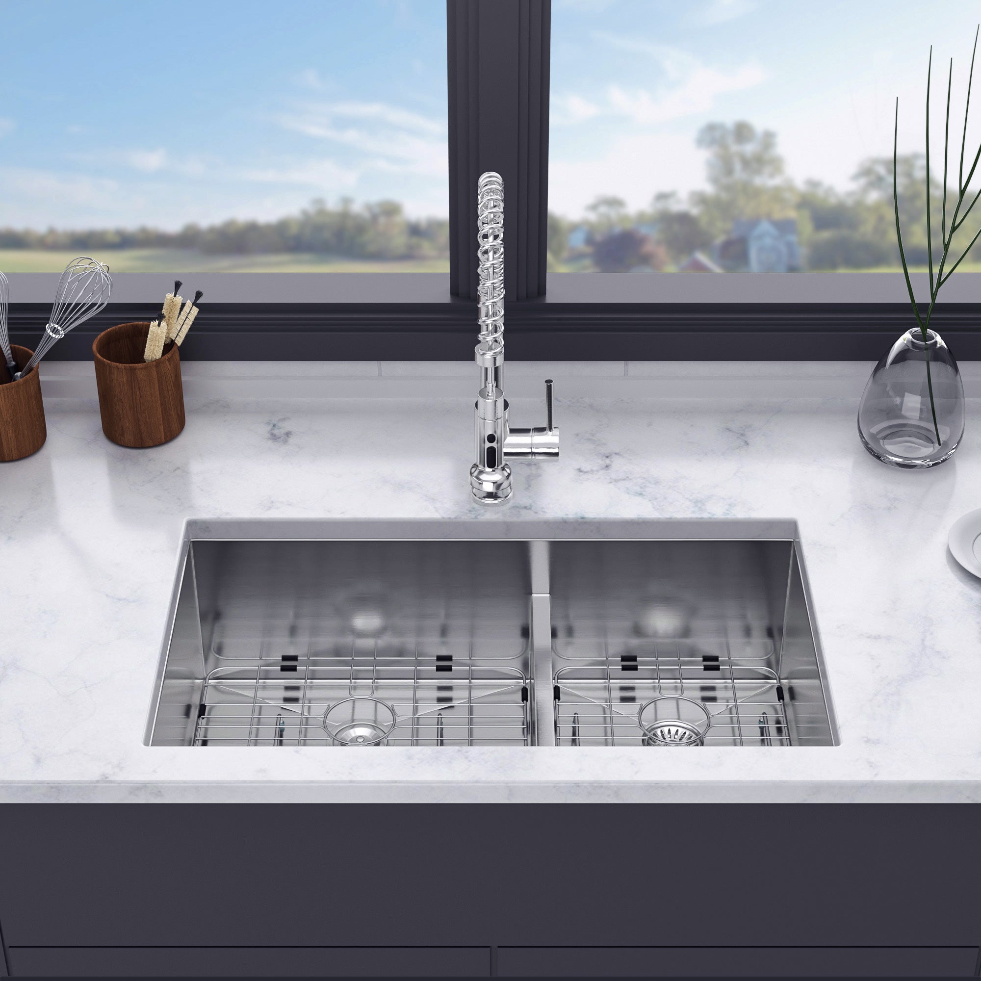 Undermount Double Bowl Kitchen Sink, 16 Gauge Stainless Steel (SS32)