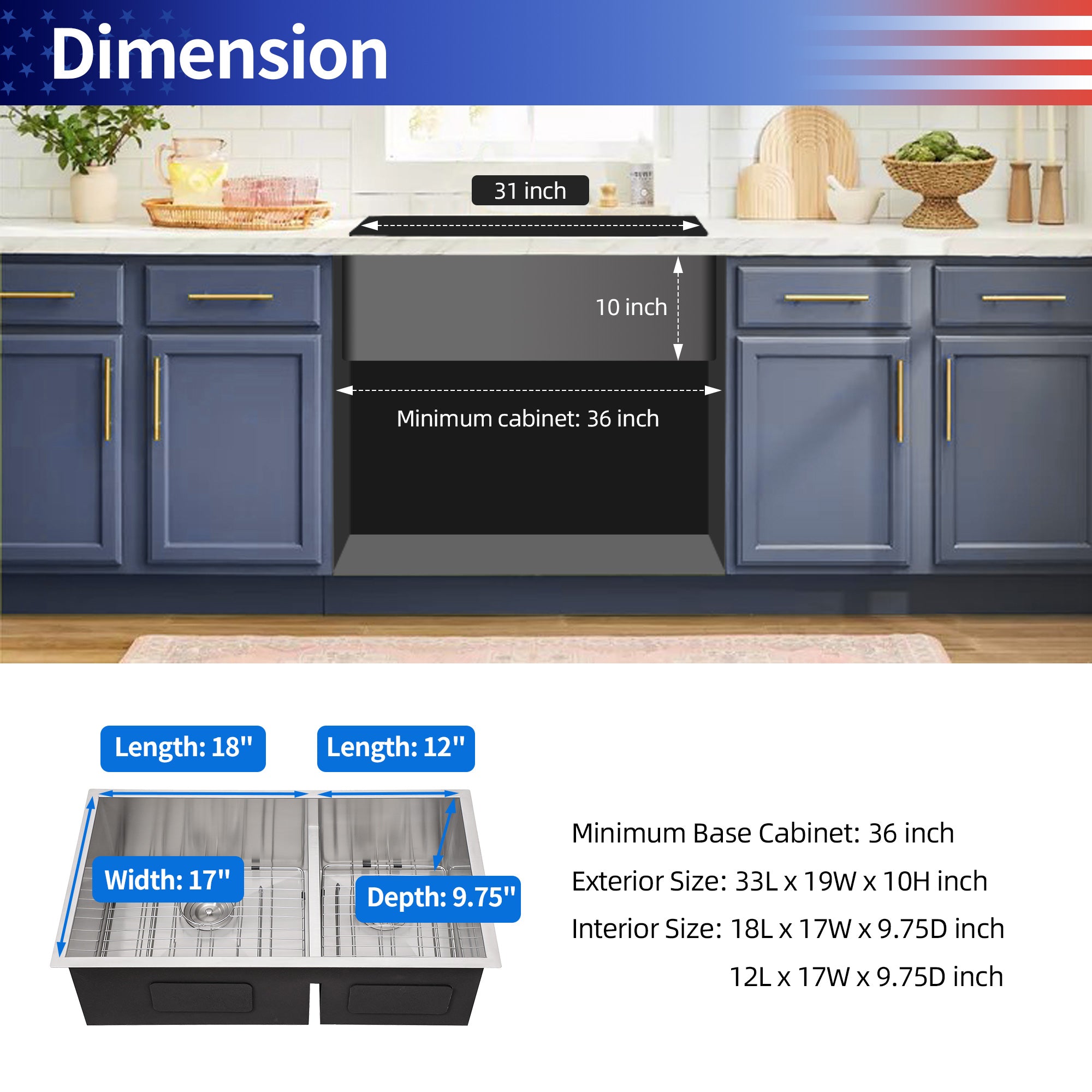 Undermount Double Bowl Kitchen Sink, 16 Gauge Stainless Steel (SS32)