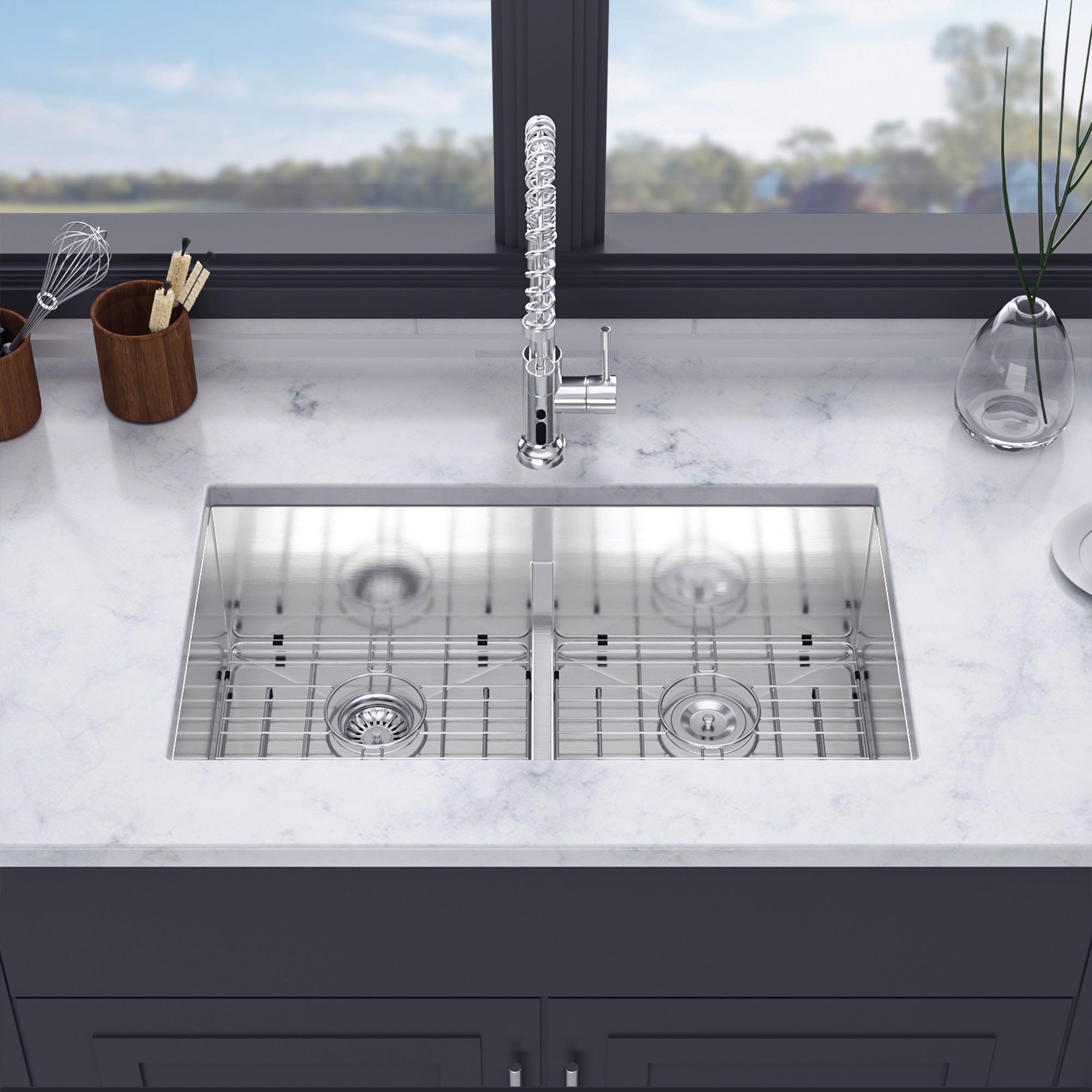 Undermount Double Bowl Kitchen Sink, 16 Gauge Stainless Steel (SS32)