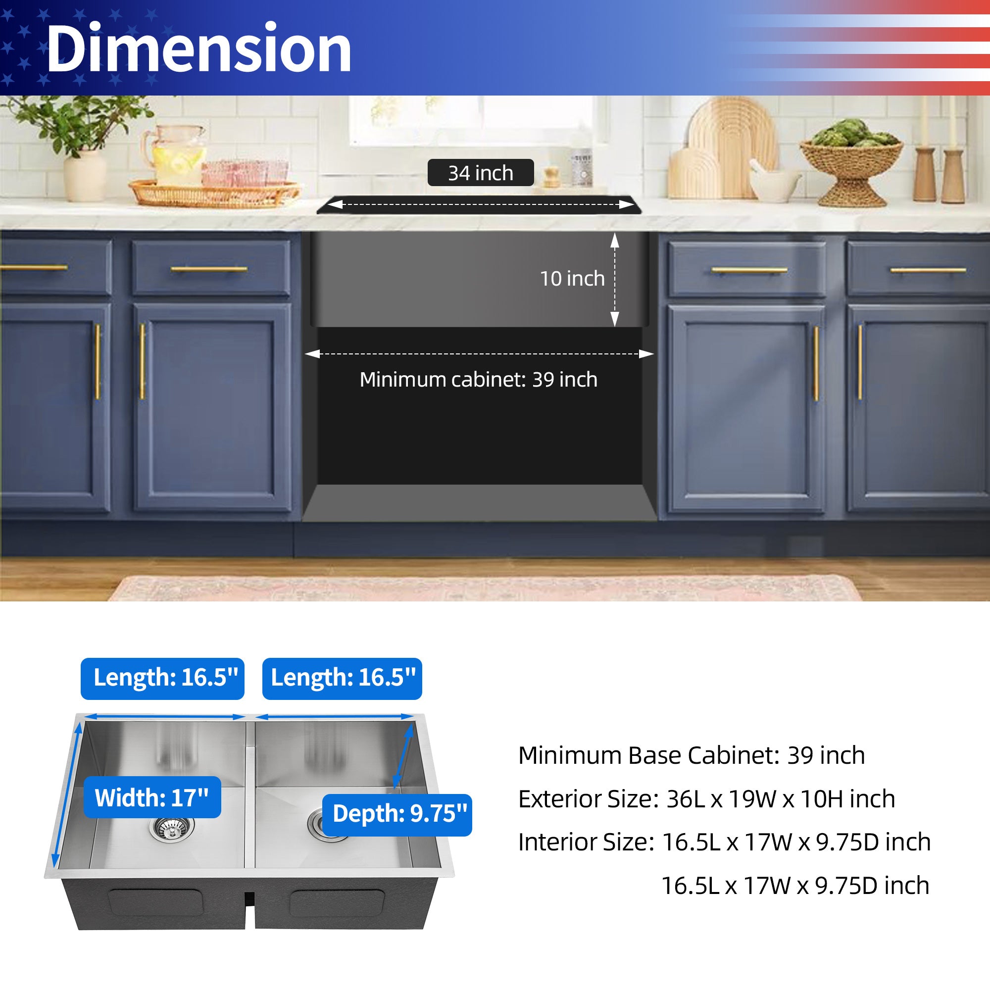 Undermount Double Bowl Kitchen Sink, 16 Gauge Stainless Steel (SS32)