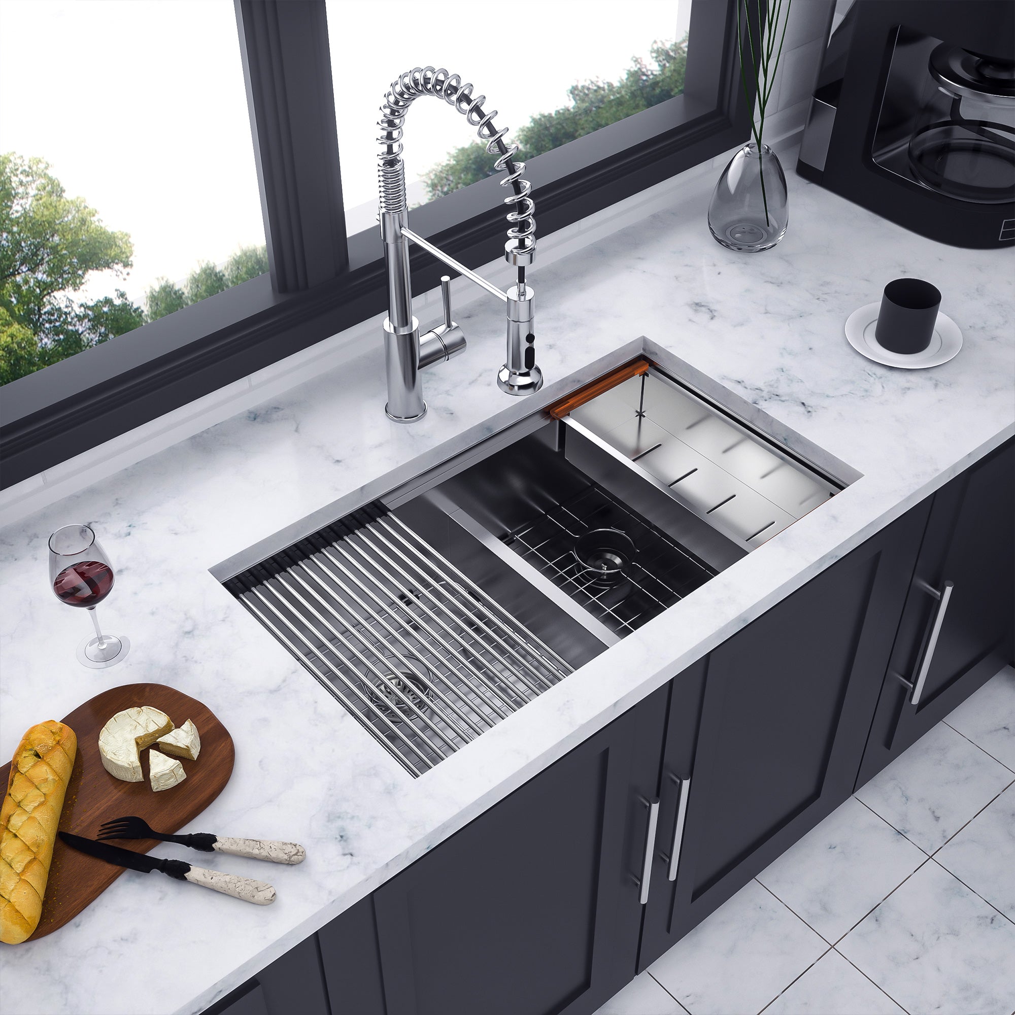 Undermount Double Bowl Stainless Steel Kitchen Sink with Workstation RX-SS33
