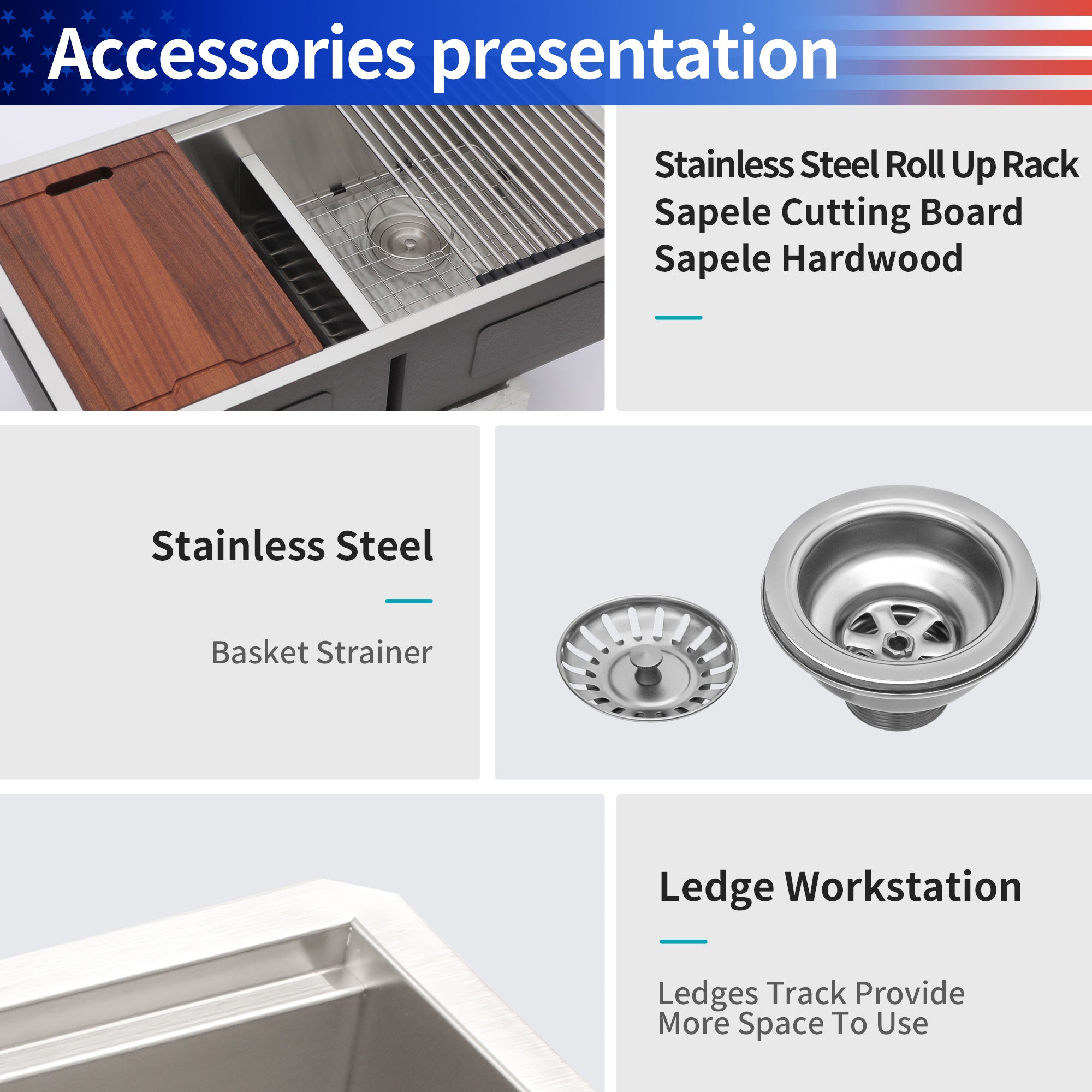 Undermount Double Bowl Workstation Sink, Stainless Steel (SS33)