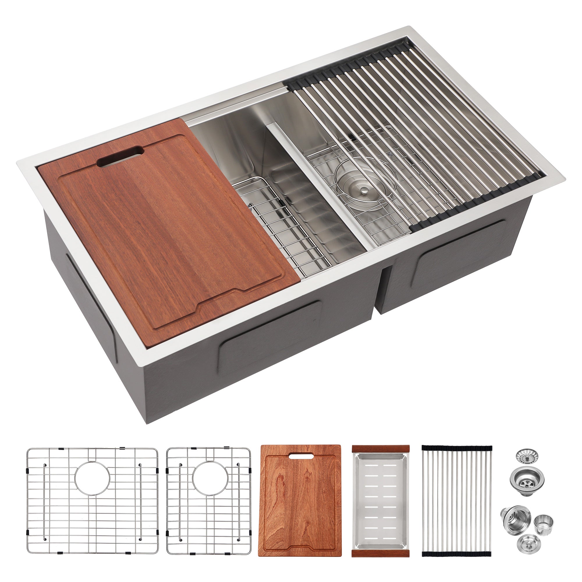 Undermount Double Bowl Workstation Sink, Stainless Steel (SS33)