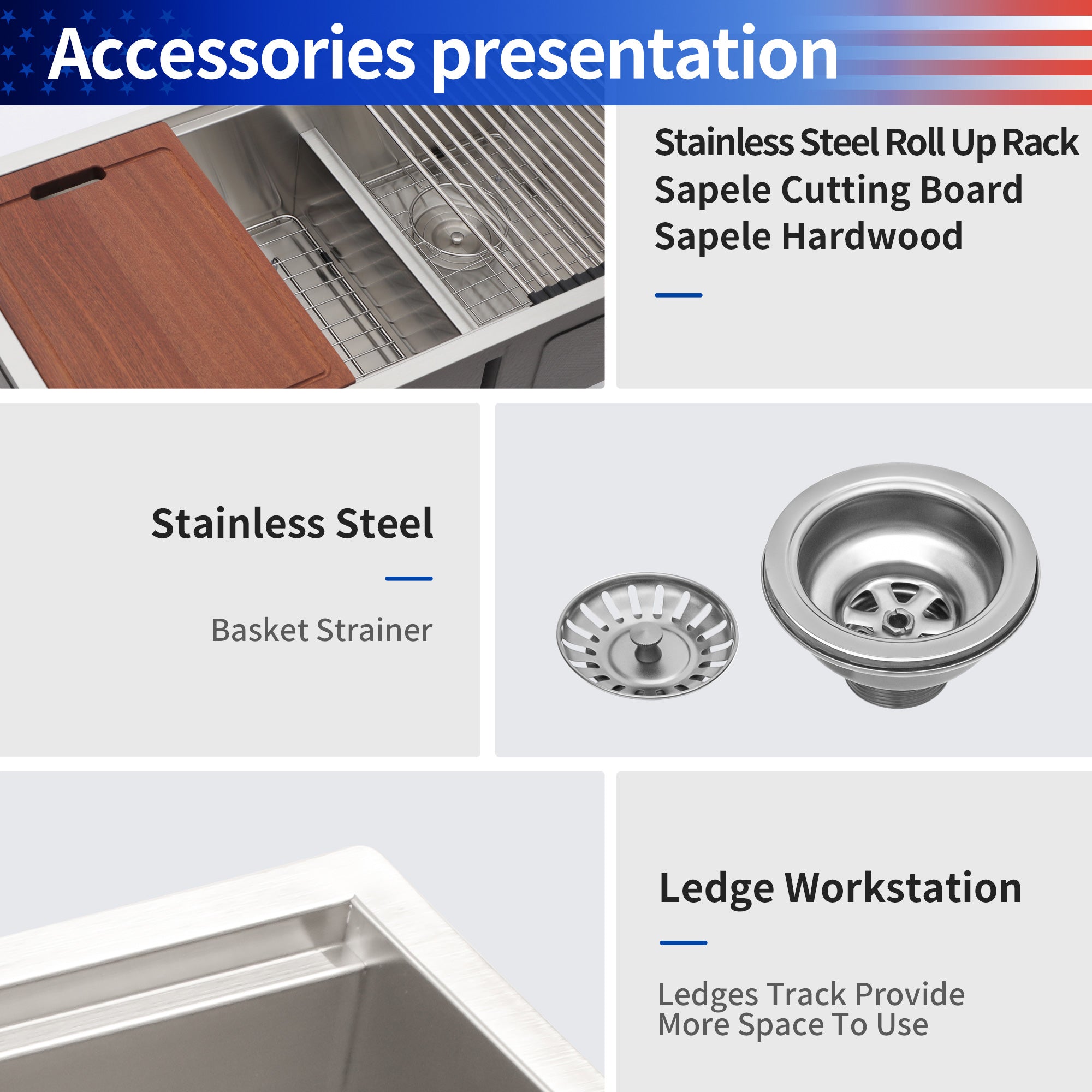 Undermount Double Bowl Workstation Sink, Stainless Steel (SS33)