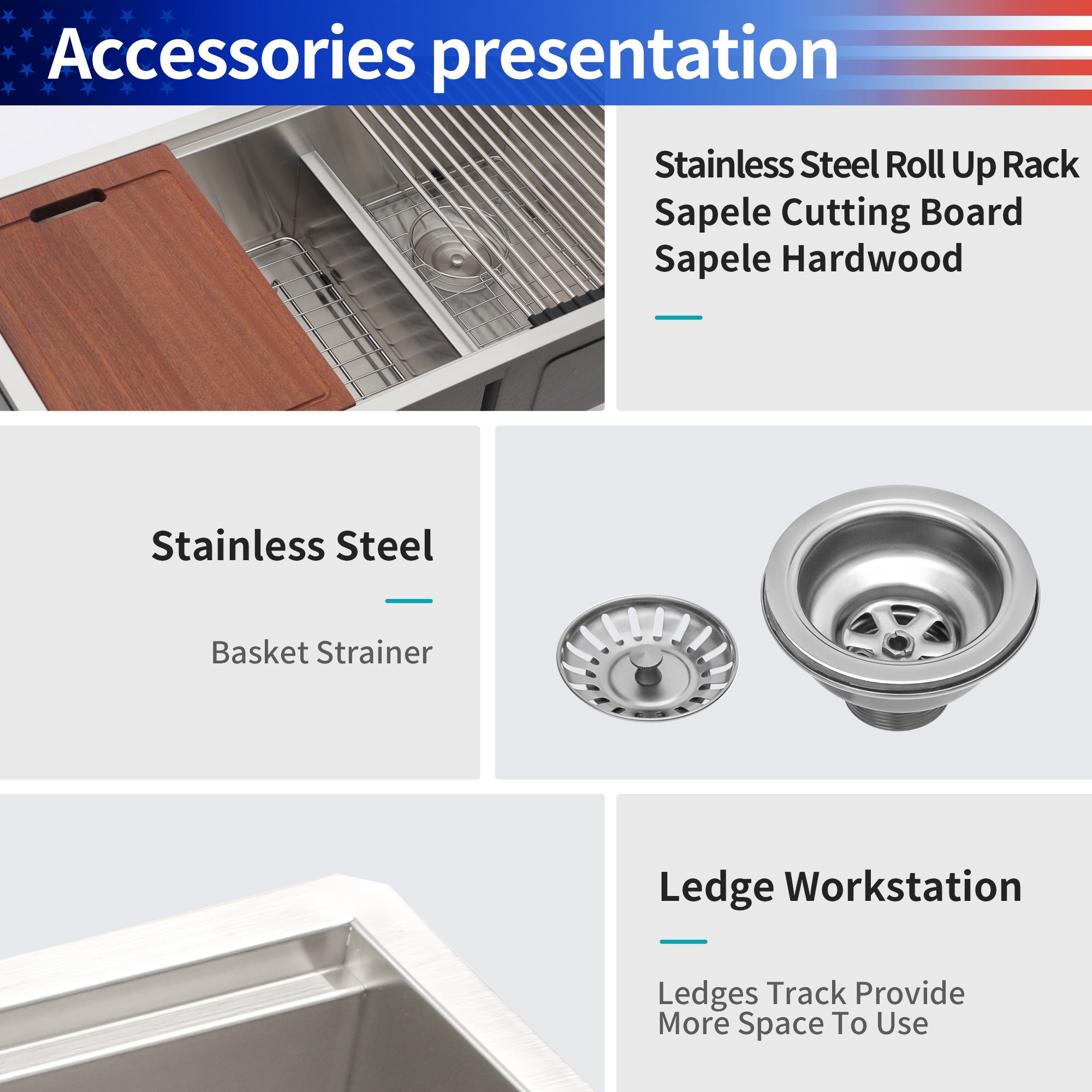 Undermount Double Bowl Workstation Sink, Stainless Steel (SS33)