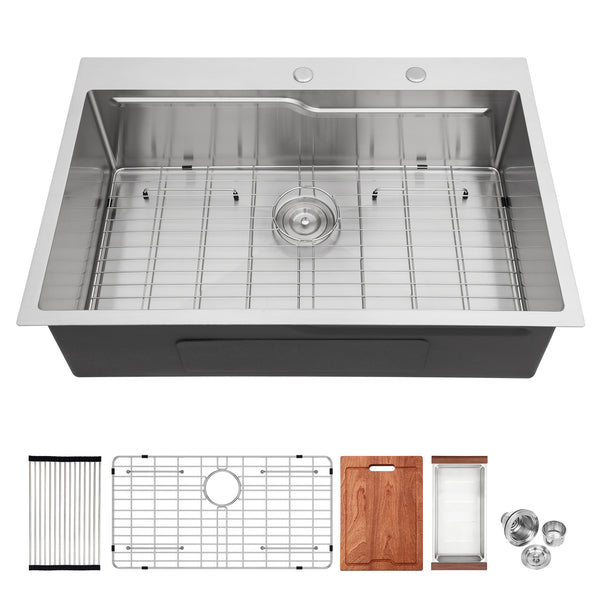 Drop-in Single Bowl Stainless Steel Kitchen Sink with Workstation RX-SS34-3322