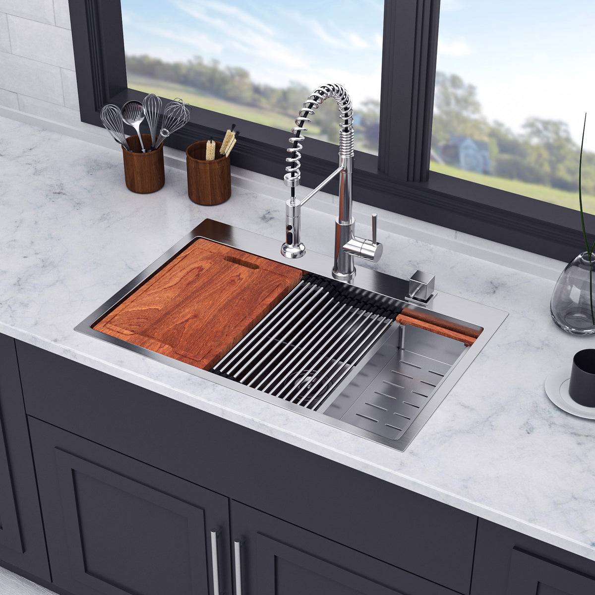RAINLEX 33" x 22" Drop-In Workstation Kitchen Sink in Stainless Steel (SS34)