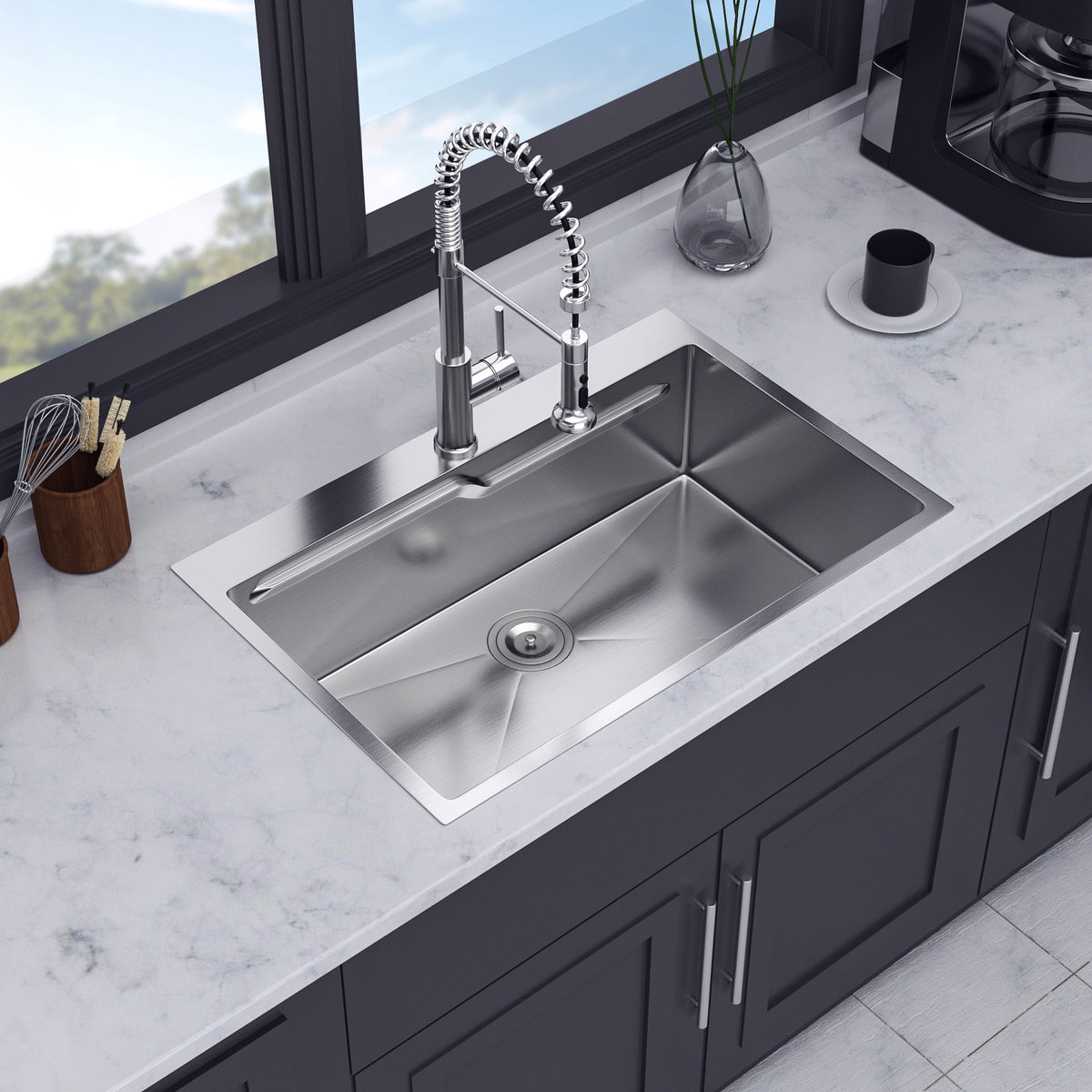 RAINLEX 33" x 22" Drop-In Workstation Kitchen Sink in Stainless Steel (SS34)