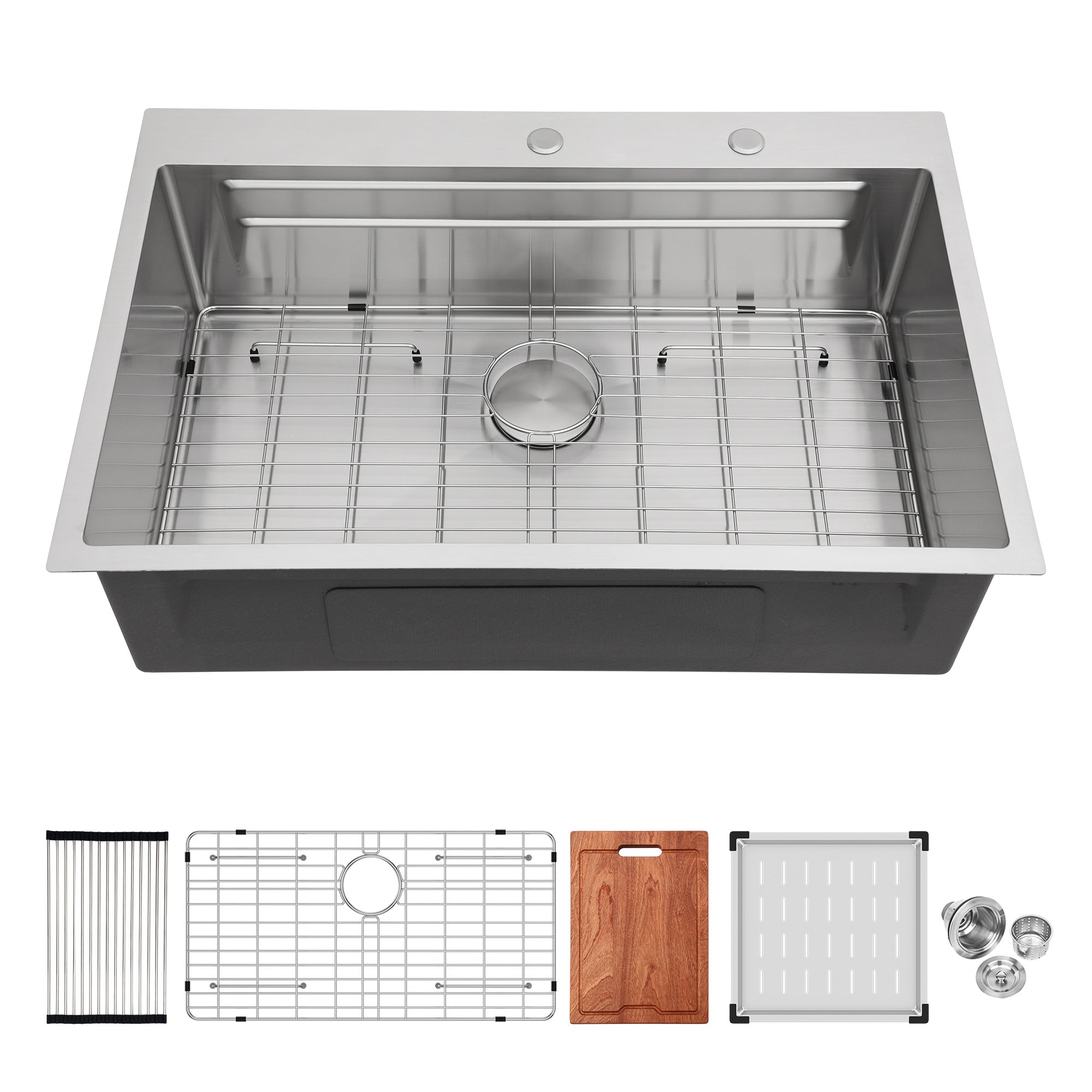 33" x 22" Drop-In Single Bowl Workstation Sink, Stainless Steel (SS35)
