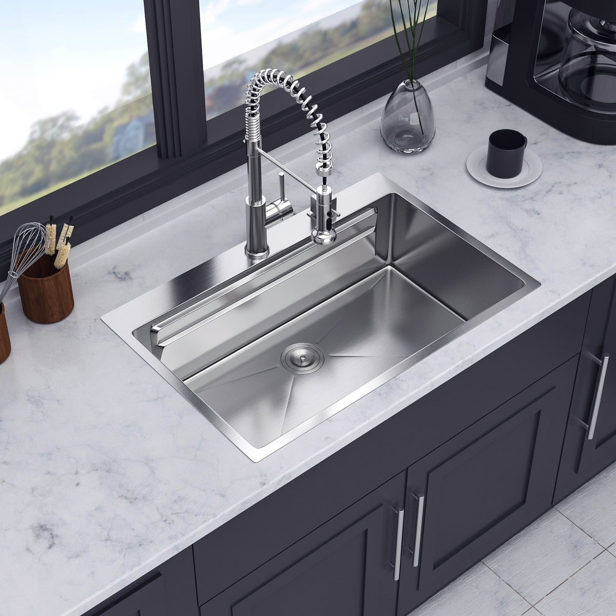 RAINLEX 33" x 22" Drop-In Workstation Kitchen Sink in Stainless Steel (SS35)