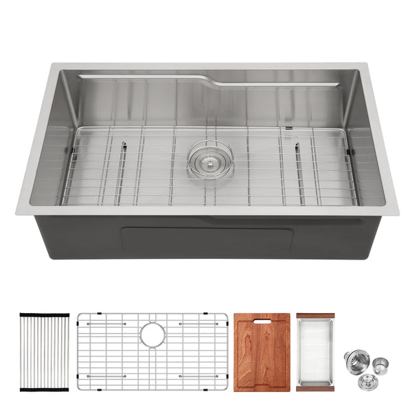 Undermount Single Bowl Stainless Steel Kitchen Sink with Workstation RX-SS36-3319