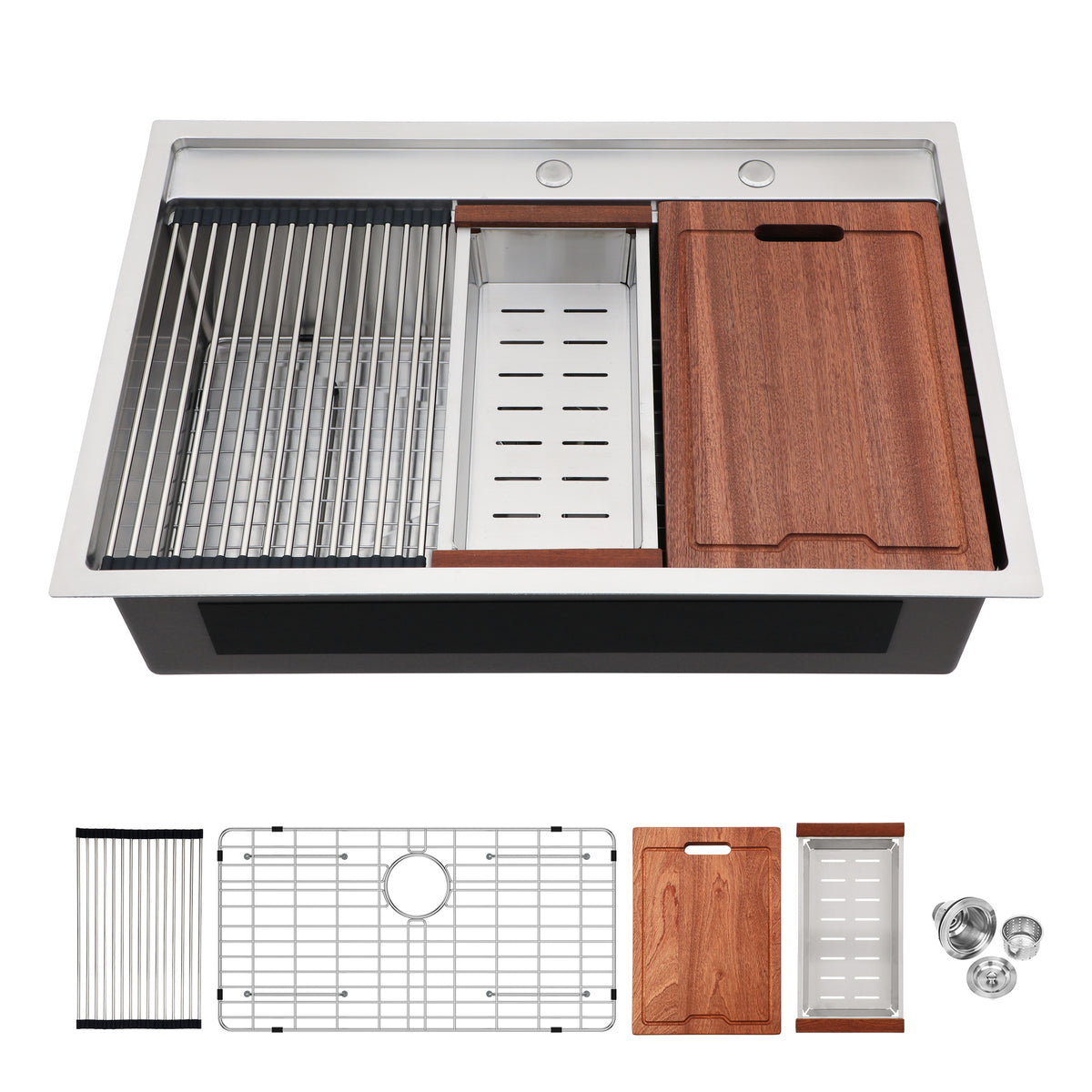 RAINLEX 33" x 22" Drop-In Workstation Kitchen Sink in Stainless Steel (SS41)